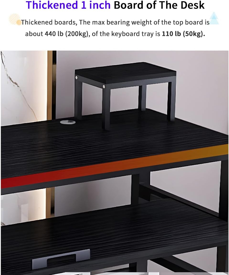 Music Studio Recording Desk with 1 Piano Keyboard Tray, Music Production Workstation, Home Office Furniture Wooden Table (Black Board + Black Frame, 63 inches)