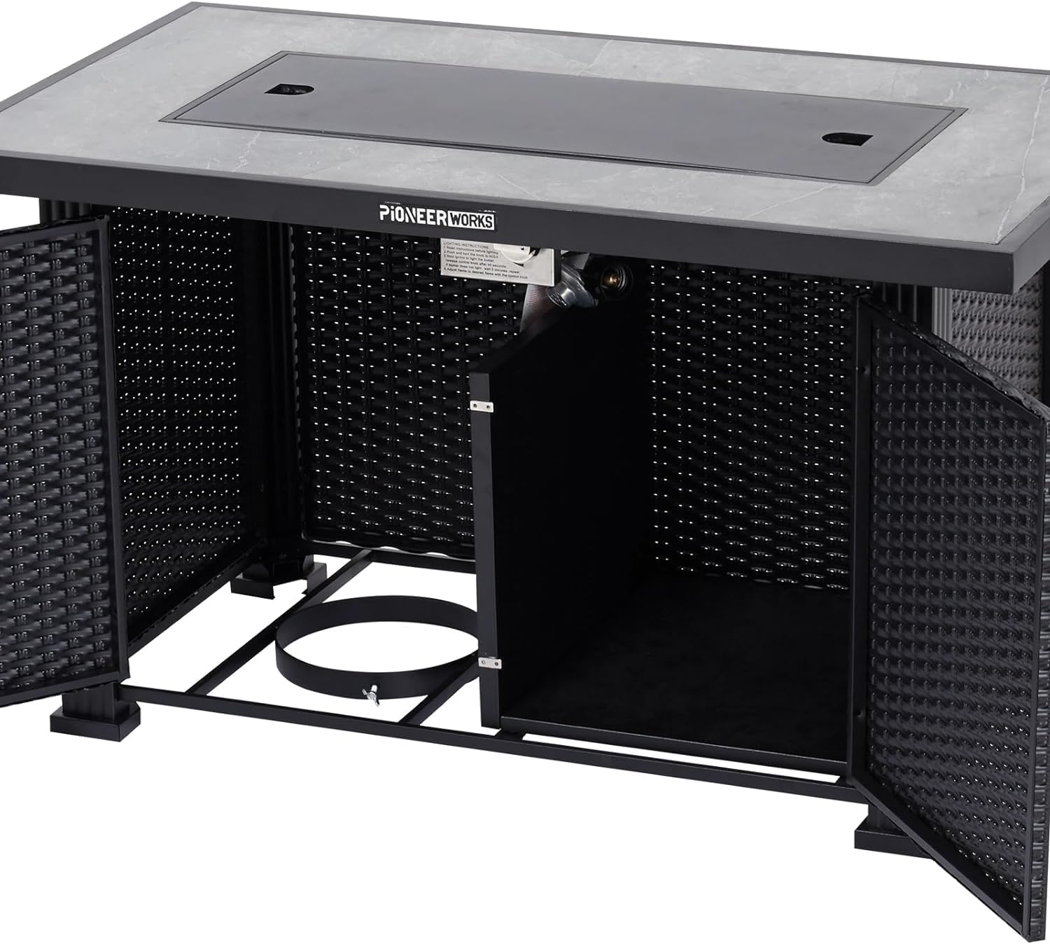 44 in Propane Fire Pit Table (Double Door), 50000BTU Rectangle Fire Table with Cover & Rain Cover, Sturdy Steel and Iron Fence Surface, CSA Safety Certified, Companion for Your Garden