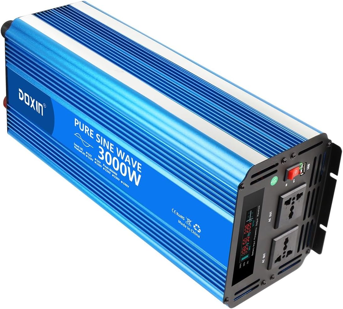 Power Inverters 800W 1000W 1500W 2000W 2500W 3000W 12/24V DC to 110/120/220/240V AC Converter for Vehicles USB Ports Car Charger Adapter with a Cigarette Lighter Ports Plug Outlet(3000W)