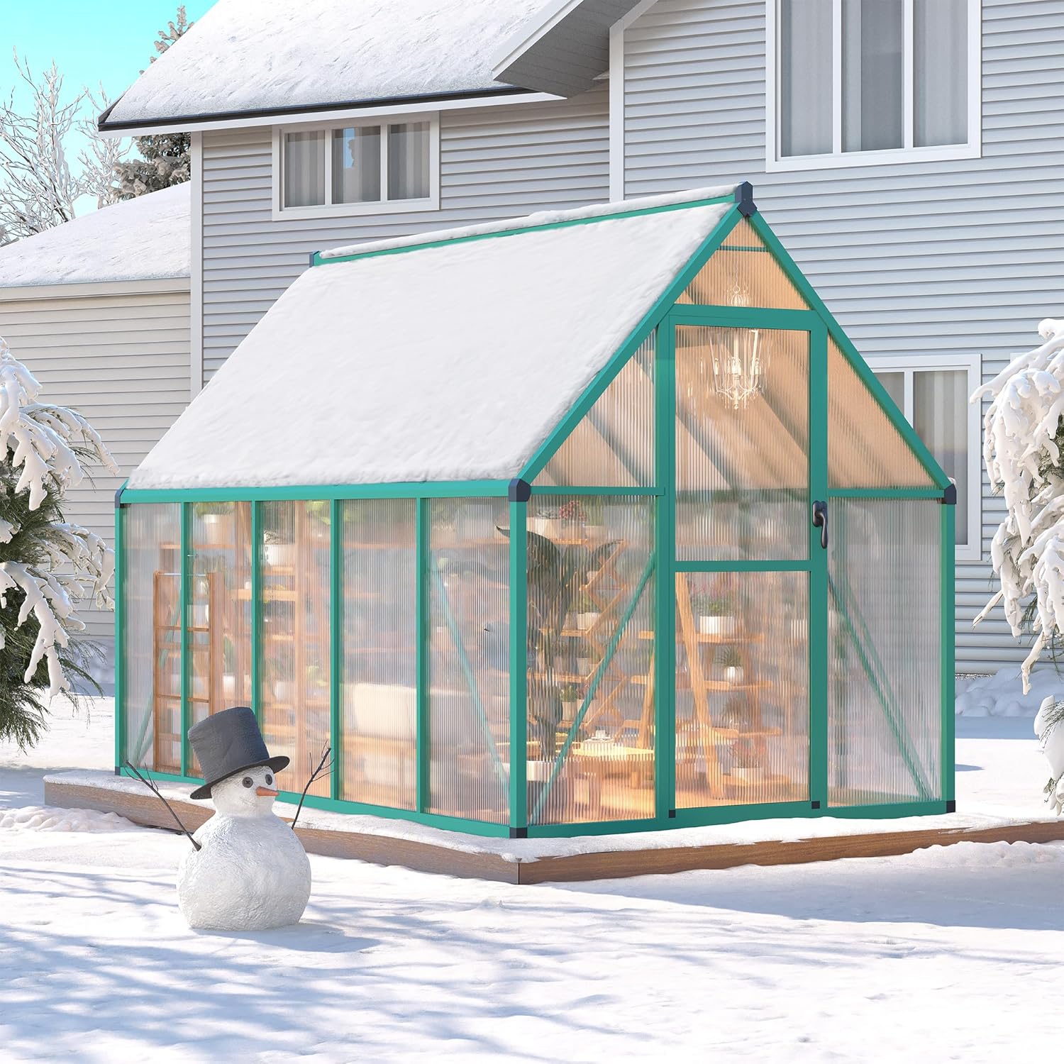 6 x 9 ft Greenhouse, Polycarbonate Walk-in Greenhouse with Aluminum Frame, Adjustable Roof Vent and Lockable Door, Easy Assembly, Green Houses for Outside, Garden, Backyard and Patio