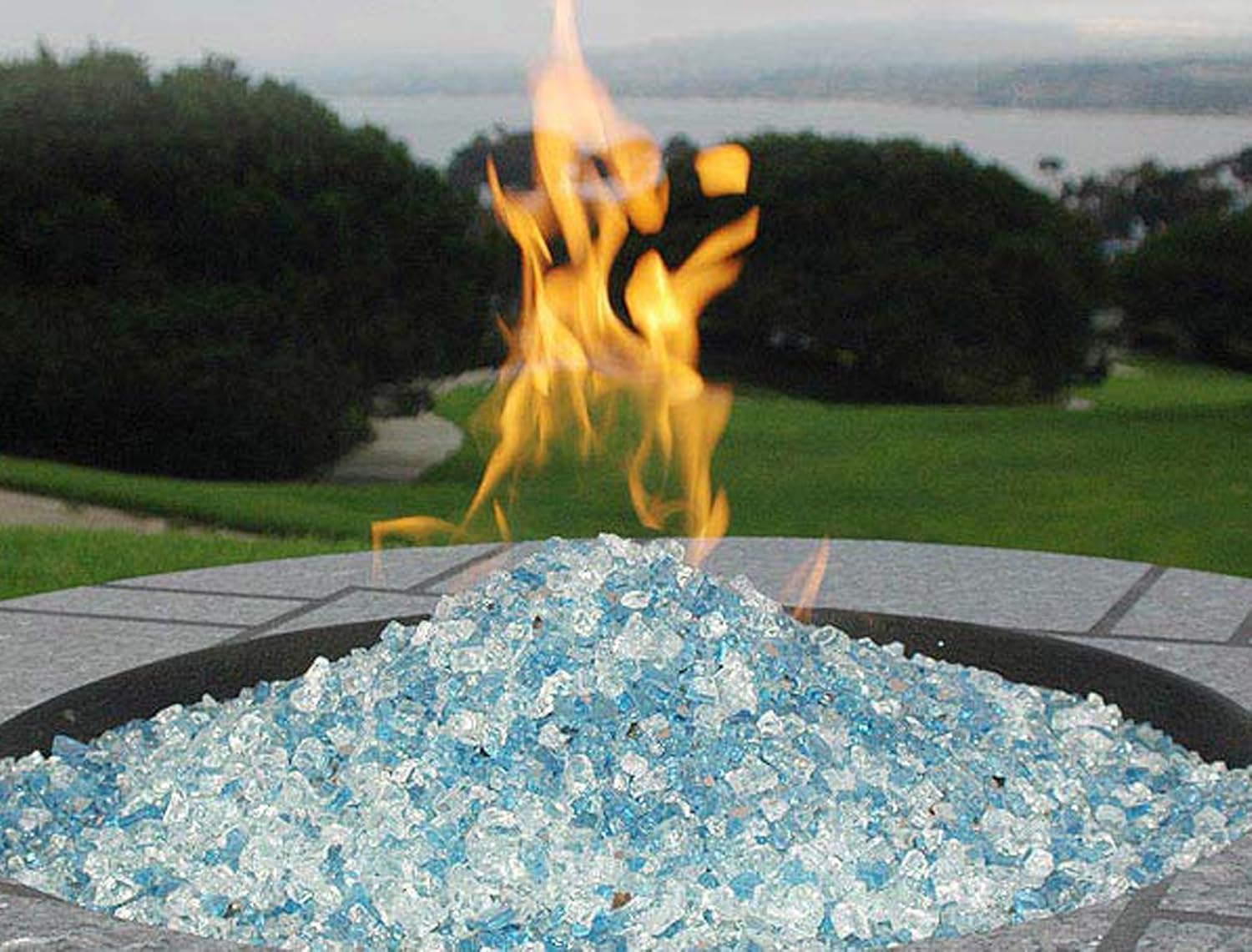 EAST OAK 52'' Propane Fire Pit Table, 60,000 BTU Gas Firepit W/Large Tempered Glass Tabletop & Hiland RGLASS-BB Pit Fire Glass i n Bahama Blend, Extreme Tempature Rating