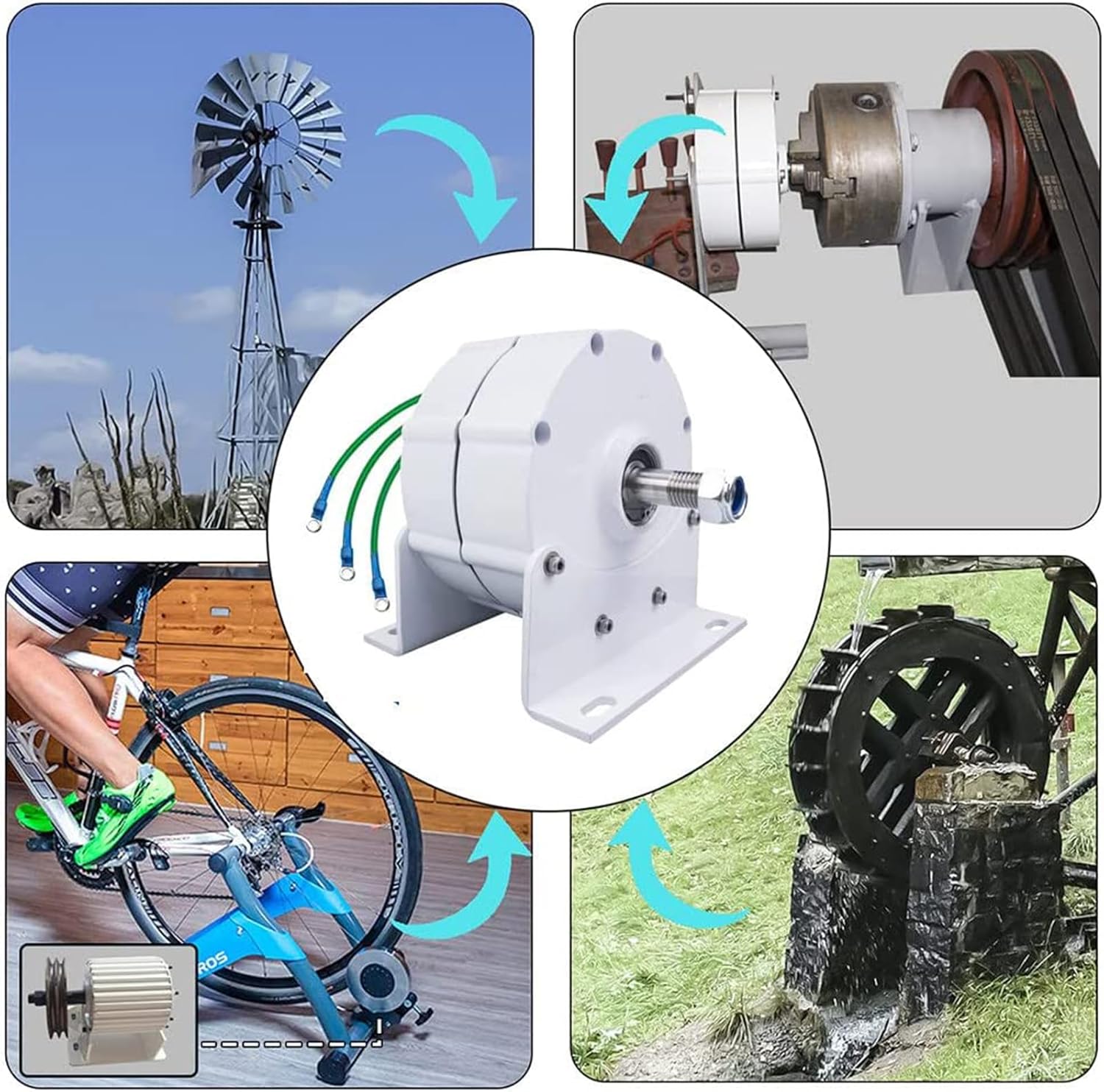 3000W-5000W Gearless Permanent Magnet Alternators, 12V24V 48V 3 Phase Gearless Permanent Magnet AC Alternator Use for Wind Water Turbine (with Base)