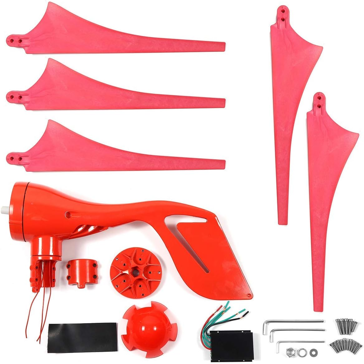 1000W-3000W 12V-48Vportable Vertical Wind Power Turbine Generator Kit, No Noise Vertical Wind Turbine Generator, with Charge Controller for Homeuse Residential(Red)