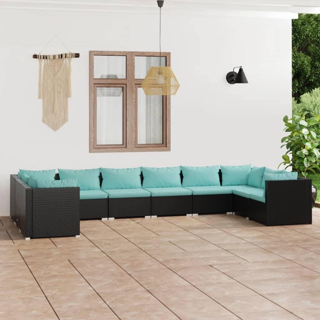 10 Piece Patio Lounge Set with Cushions Poly Rattan Black,Versatile Rattan Patio Lounge Set with Cushions for Outdoor Relaxation and Comfort Patio Furniture Sets, Outdoor Furniture Sets