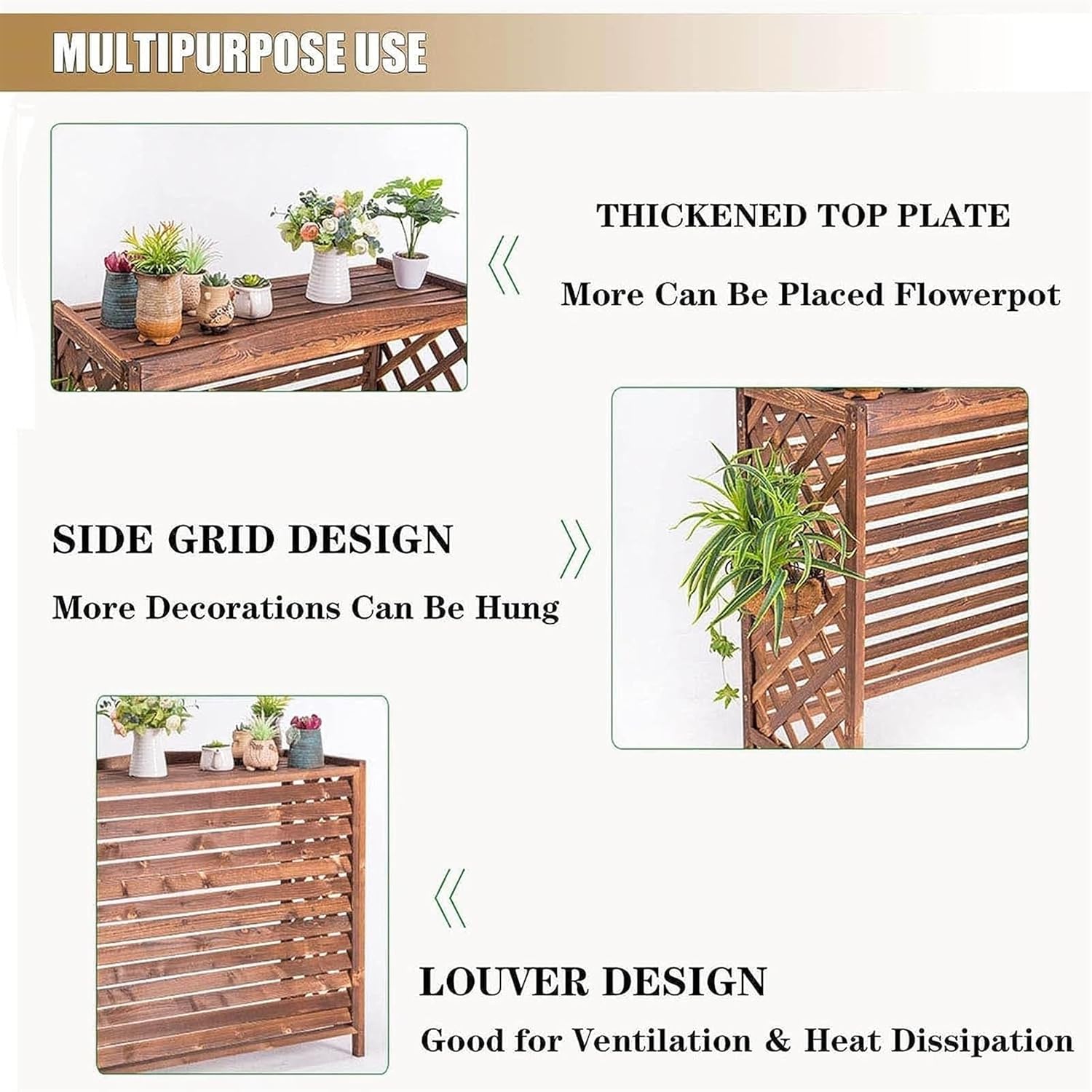 Weatherproof Air Conditioner Fence Screen Air Conditioner Rack Outdoor Radiator Covers, Solid Wood Cover Outdoor Plant Rack, Brown Grid Conditioning Shell Blinds Outer Cover Louvered ( Size : 100x43x9