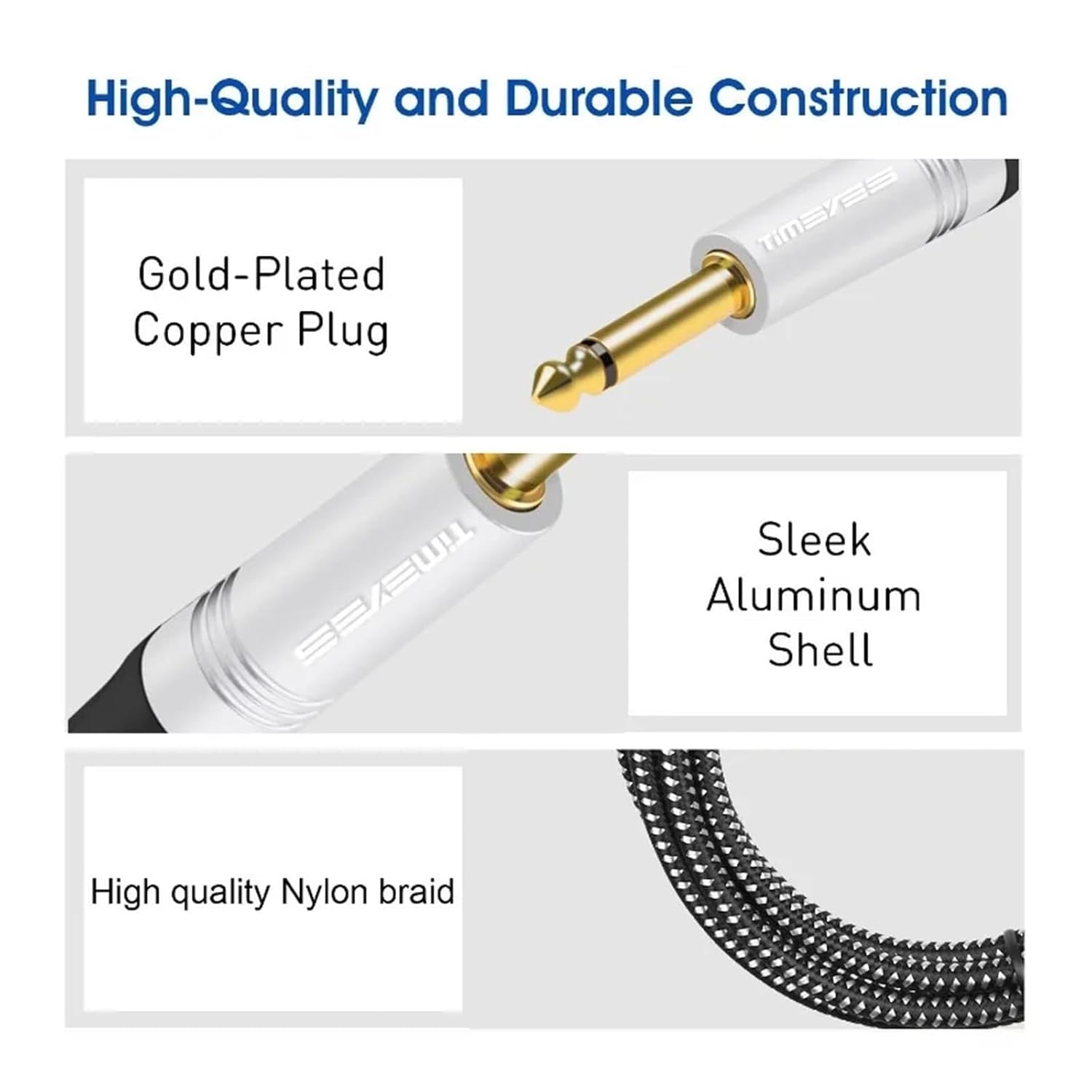 6.35mm Jack Audio Cable to1/4 TS Mono Male Aux Unbalanced Instrument Cable for Guitar Bass Amplifier Keyboard Electric Mandolin(3m)