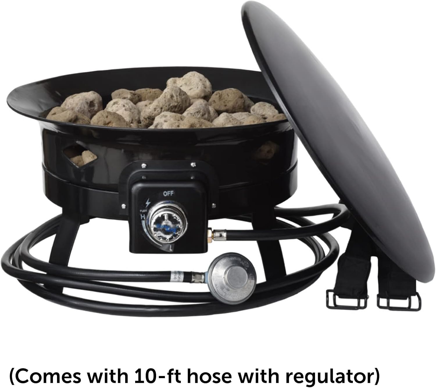 Flame King Smokeless Portable Propane Fire Pit Bowl, 19 inches, 58K BTU with Propane Grip Scale, Self Igniter, Cover, & Carry Straps for RV, Camping, & Outdoor Living