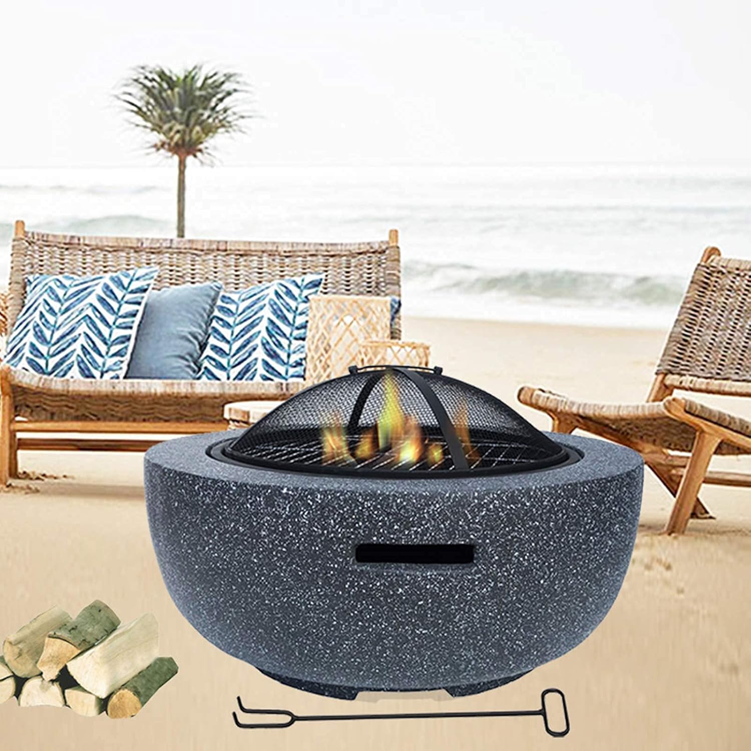 Wood Burning Fire Pit Grill Bowl Outdoor Heaters & Fire Pits Table Top Fire Pit Outdoor with Grill Grate