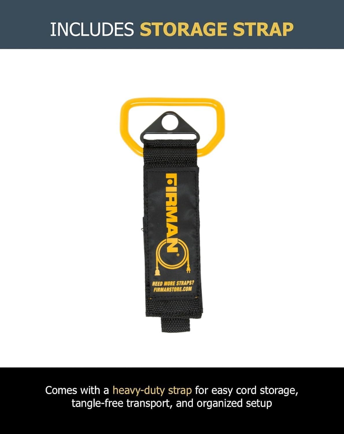 Firman 2020 50' Medium Duty Generator Utility Power Cord, 5-15P to (3) 5-15R, 14 Gauge, 15A, 1875W, Outdoor Rated Extension Cord with Storage Strap for Jobsite, RV, Home, Backup Power