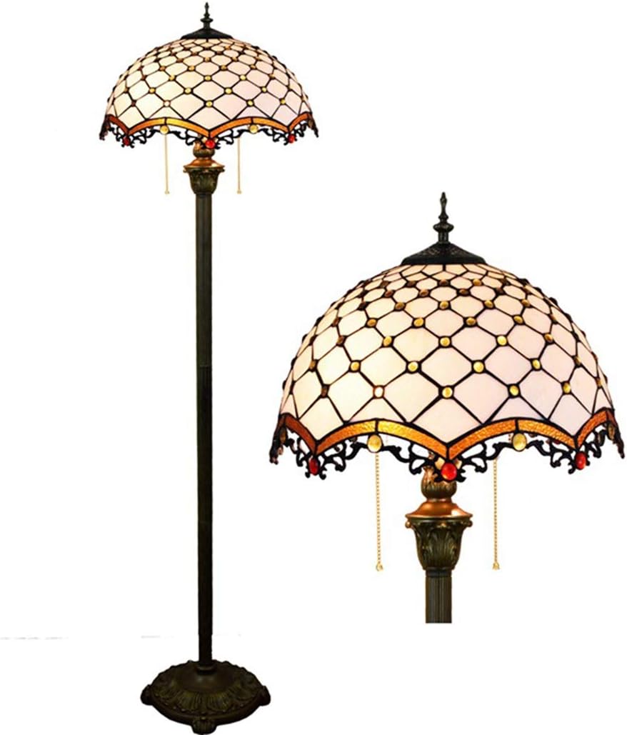 Tiffany-Style Floor Lamp Modern Mediterranean Stained Glass Standreadlight Led Uplight 64 Inch Tall White Shade Antique Base Bedroom
