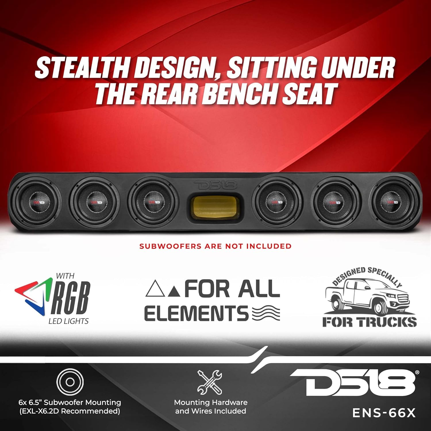 DS18 ENS-66X Under Seat Enclosure for Pick Up Trucks 6 x 6.5 Subwoofers - High Density Abs, UV Protected and All Elements Ready