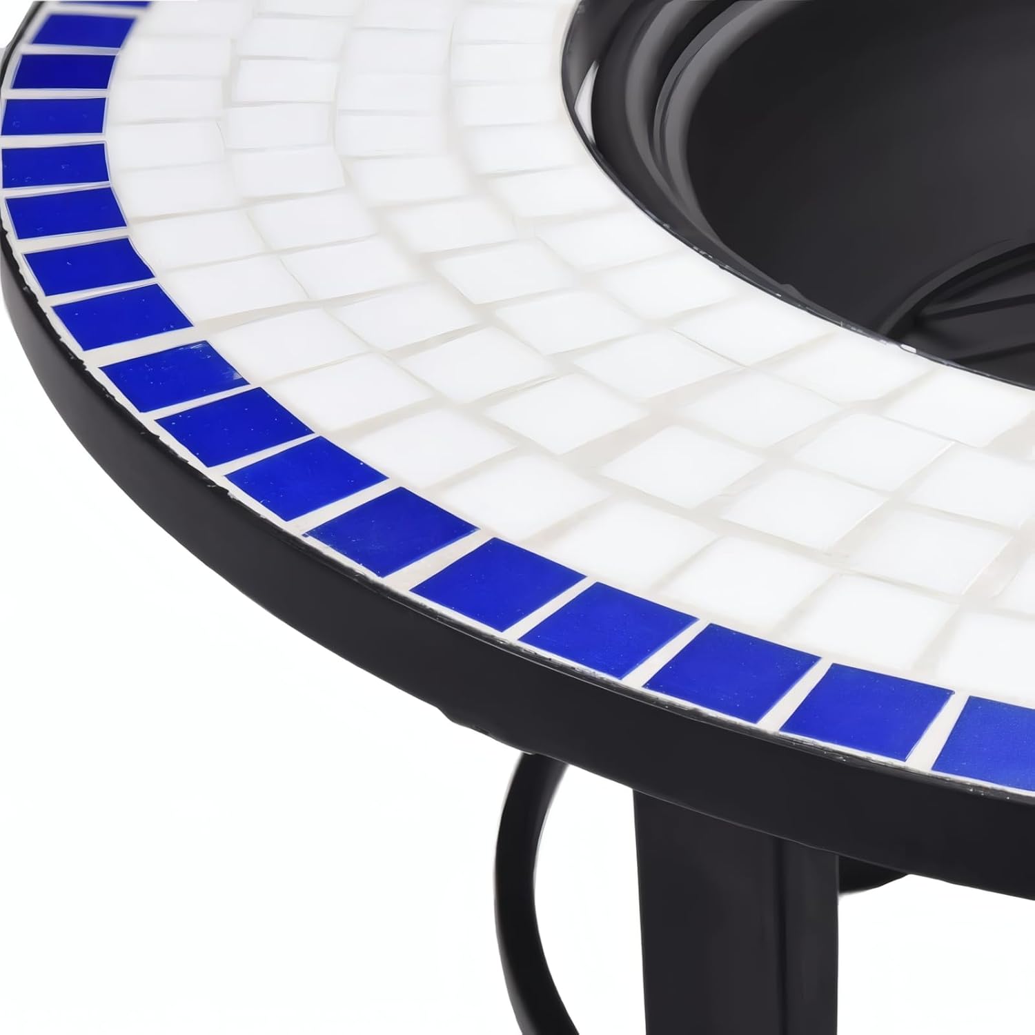 Penau Mosaic Ceramic Fire Pit Bowl, Outdoor Round Firepit with Three Leg Steel Stand, Blue and White Mosaic Tabletop Surround, Includes Fire Grid, 26.8 x 26.8 x 17.7 Inchs