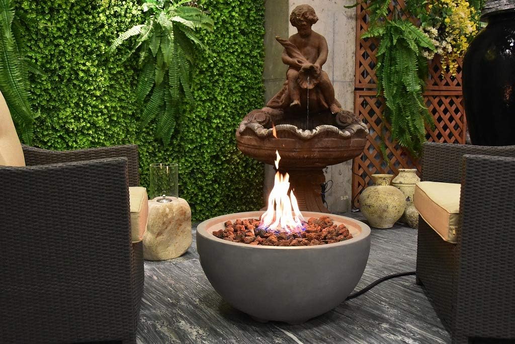 MODENO Nantucket Concrete Propane Fire Bowl, Outdoor Fire Pit Table/Fire Bowl/Patio Furniture, 40,000 BTU Auto-Ignition, Stainless Steel Burner, Lava Rock & Water Resistant Soft Cover Included