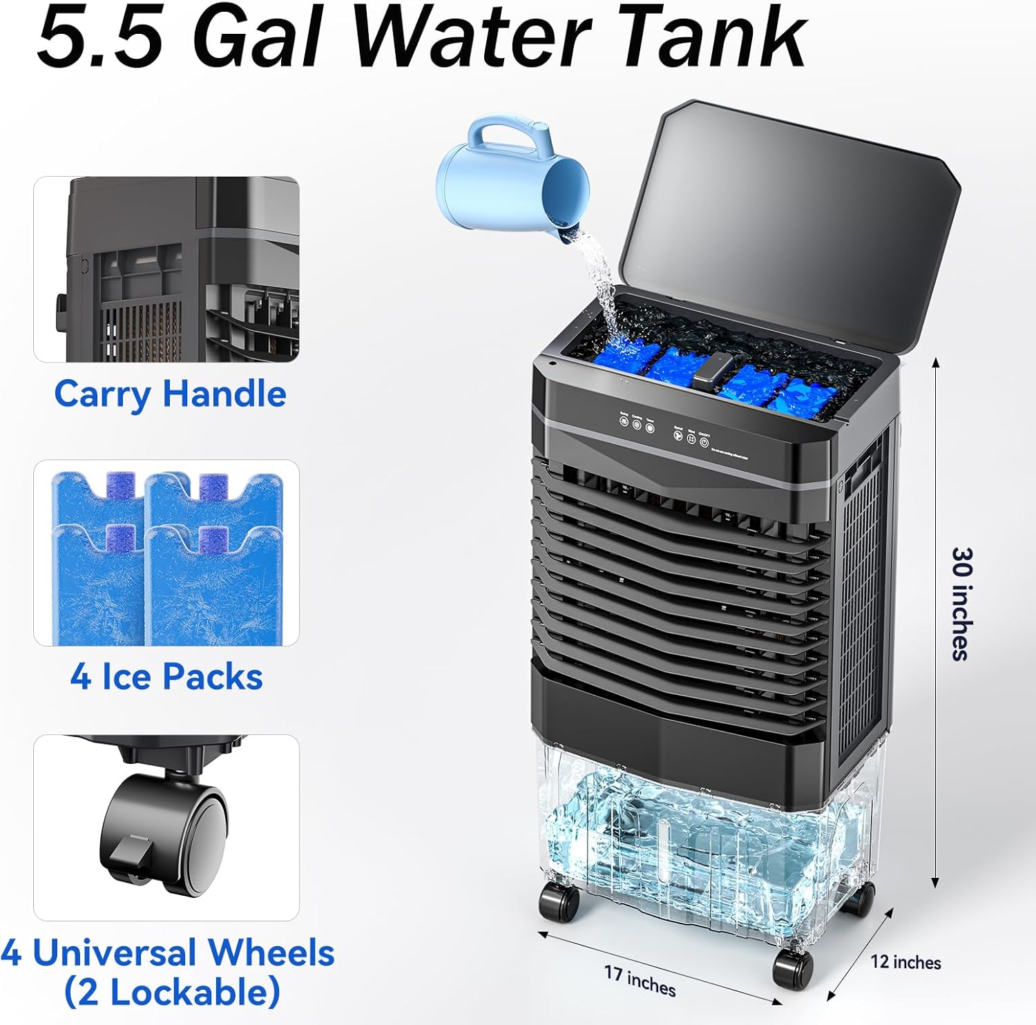 Auertech 5.5 Gal Swamp Cooler, 1800 CFM Portable Evaporative Air Cooler with 3 Speeds, Remote, 12H Timer, 120°Oscillation, Portable Air Coolers for Room, Garage, Bedroom