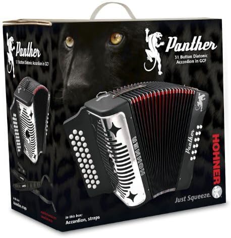 Hohner 3100GB Panther Diatonic Button Accordion in Black with accordion case and Cloth