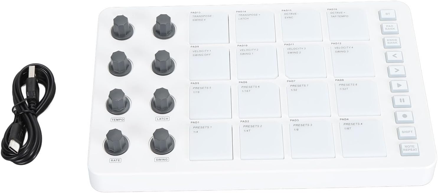 Wire less MIDI Controller, USB MIDI Controller with 16 RGB Drum Pads and 8 Assignable Knobs, USB MIDI Pad Controller, USB Beat Maker Machine for Music Production