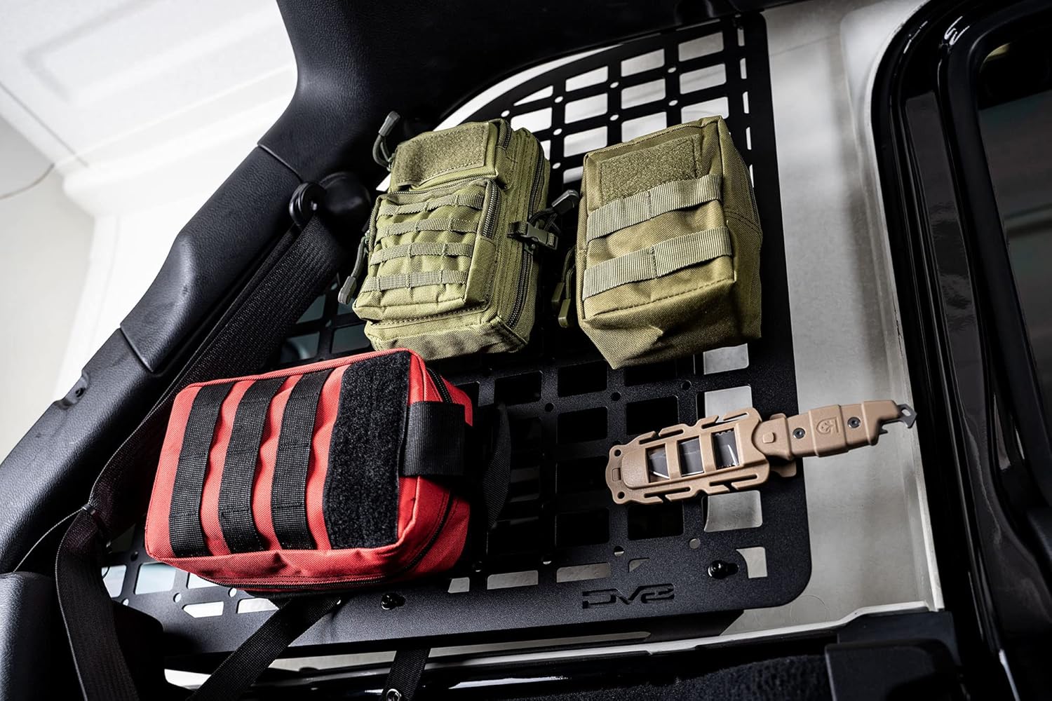 DV8 Offroad Rear Window Molle Storage Panels for 2018-2023 Jeep Wrangler JL 4-Door | Includes Passenger & Driver Side Panels | Mount Molle Bags, Tools, & Other Accessories