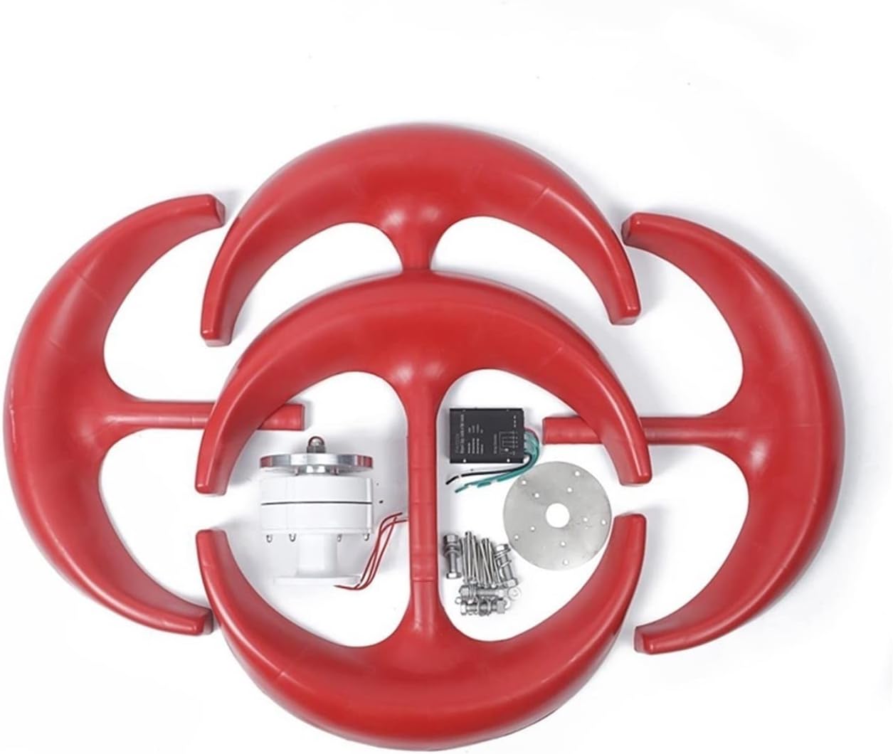 Wind Turbine, Vertical Wind Turbine Generator 1000W 5 Blades12v 24v with MPPT Charge Controller Low Noise Wind Speed Start Rotation for Home(Red,Turbine ONLY_12V)