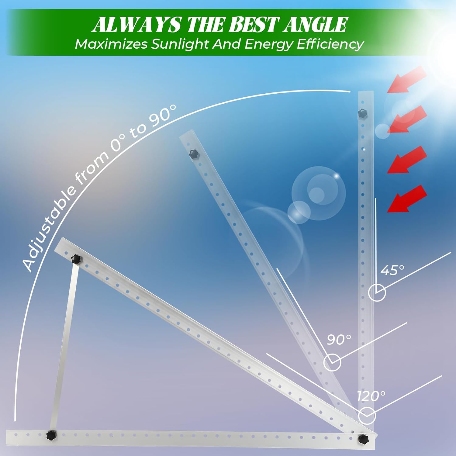 2 Sets Solar Panel Mount Brackets, 45inch Solar Panel Stands for Ground Roof RV Boat Off-Grid Camper, 0 to 90° Adjustable Photovoltaics Mounting Kit with Foldable Tilt Legs, for 2-4pcs 150-600 Watt