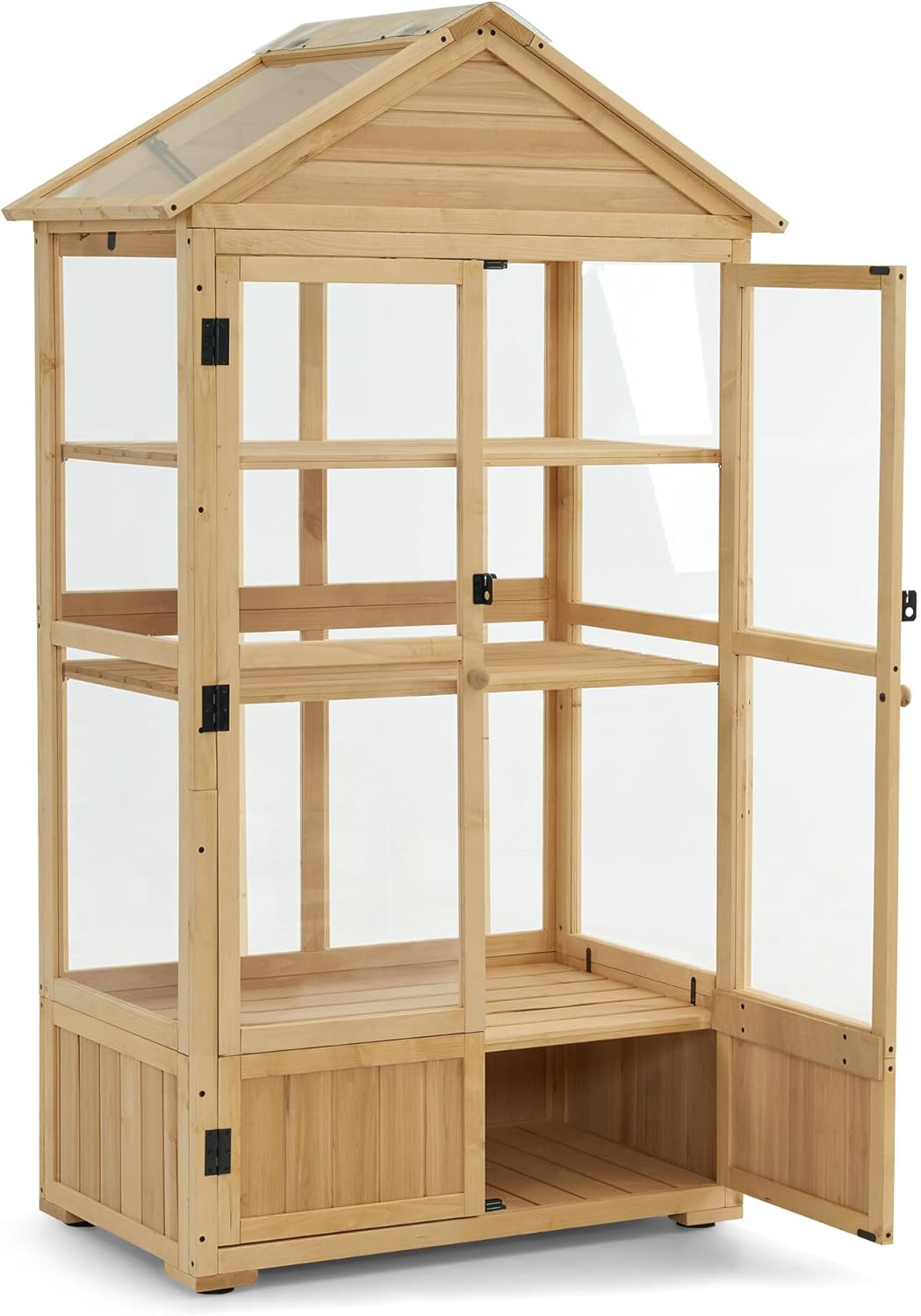 Macrout 3-Tier Solid Wood Cold Frame Greenhouse Cabinet Adjustable Shelves, Dual-Use Insulated Shed for Outdoor Garden & Indoor Balcony Planting, 0847