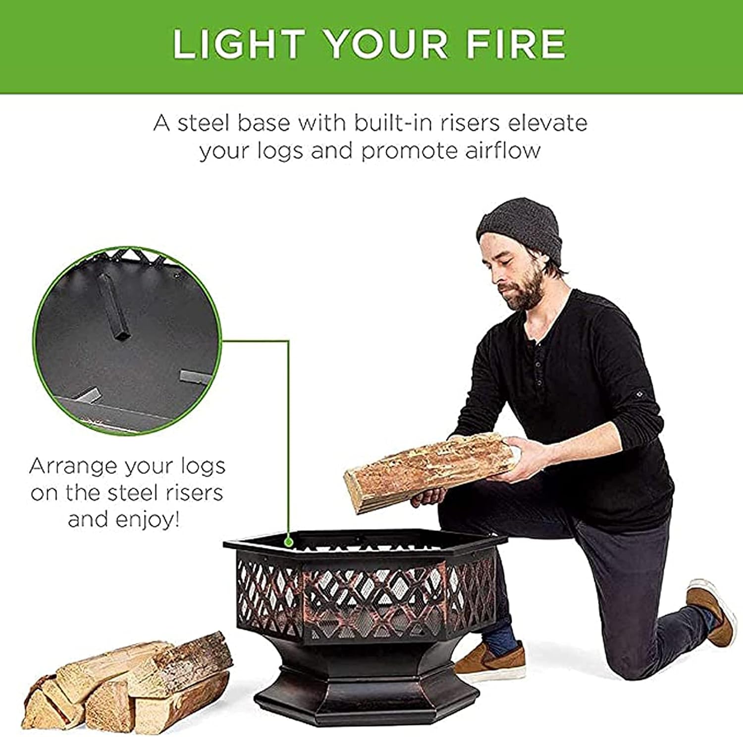 Outdoor Fire Pit Wood Burning Fireplace Patio Backyard Heater Steel Firepit Bowl Heavy Steel 24