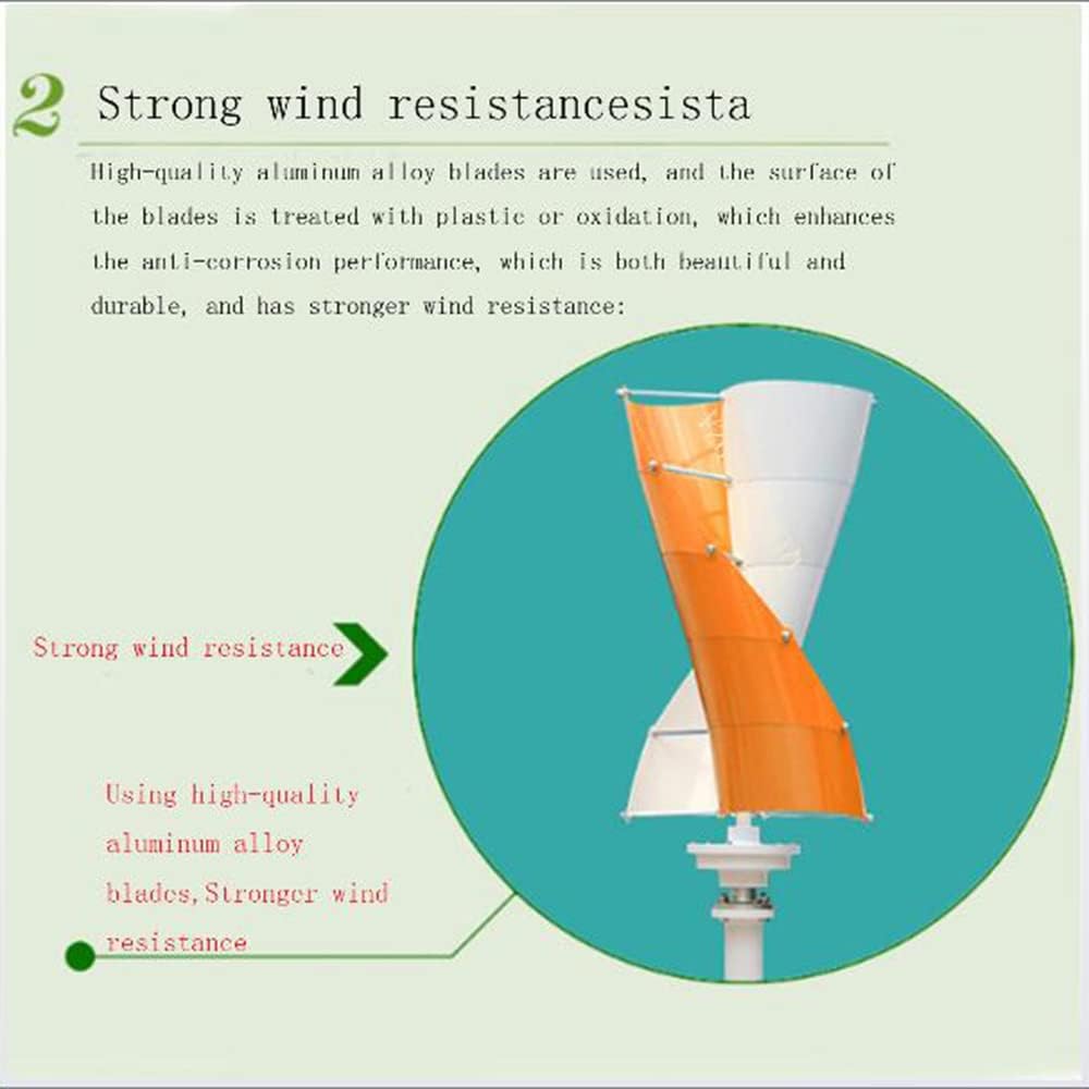 4000W Vertical Axis Wind Turbine Generator, 220V 12V/24V/48V Wind Generator 10 Blade Vertical Spiral Turbine Generator with Controller (Orange White),48v