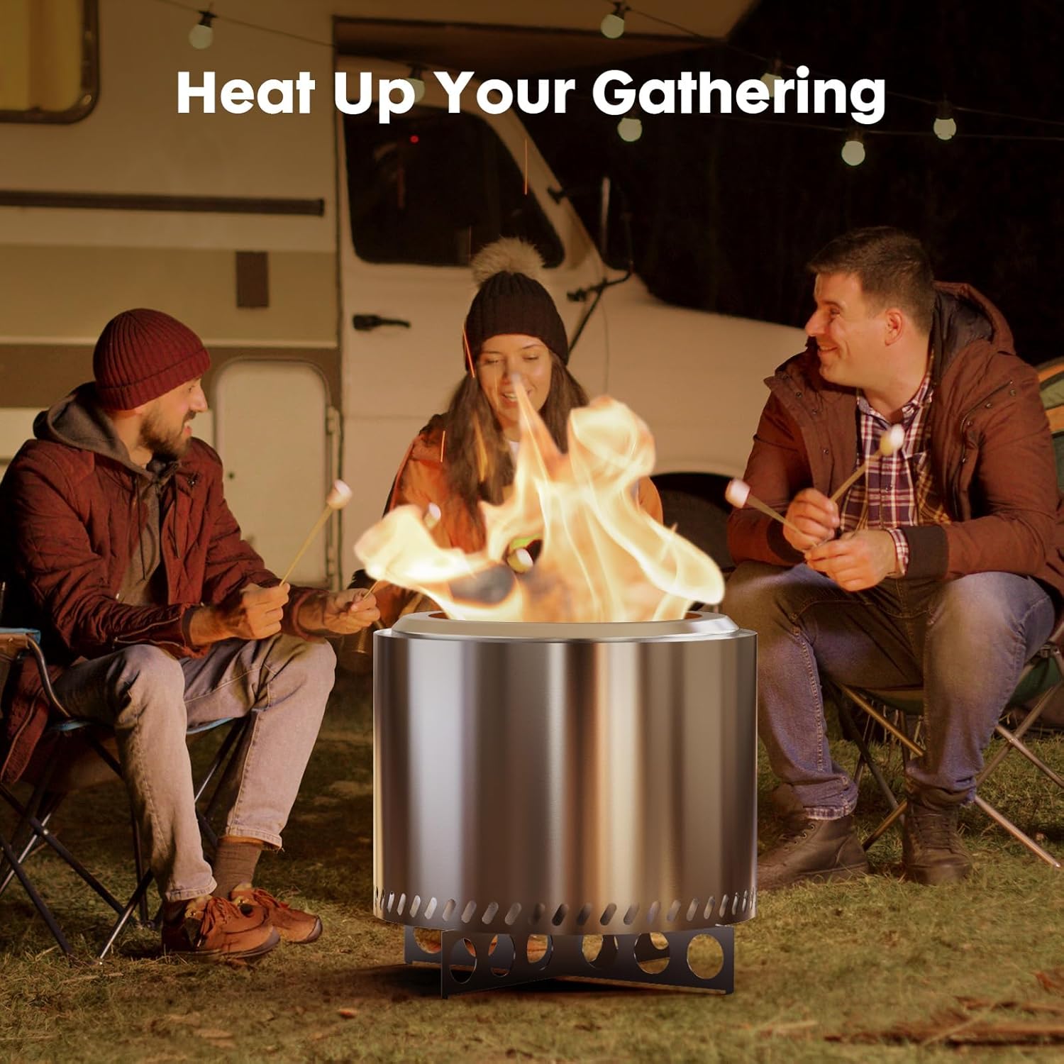 19 Inch Smokeless Fire Pit,304 Stainless Steel Tabletop Firepit Wood Pellets Burning Fire Pits for Camping,Bonfire with Removable Ash Pan - Portable Outdoor Fire Pit