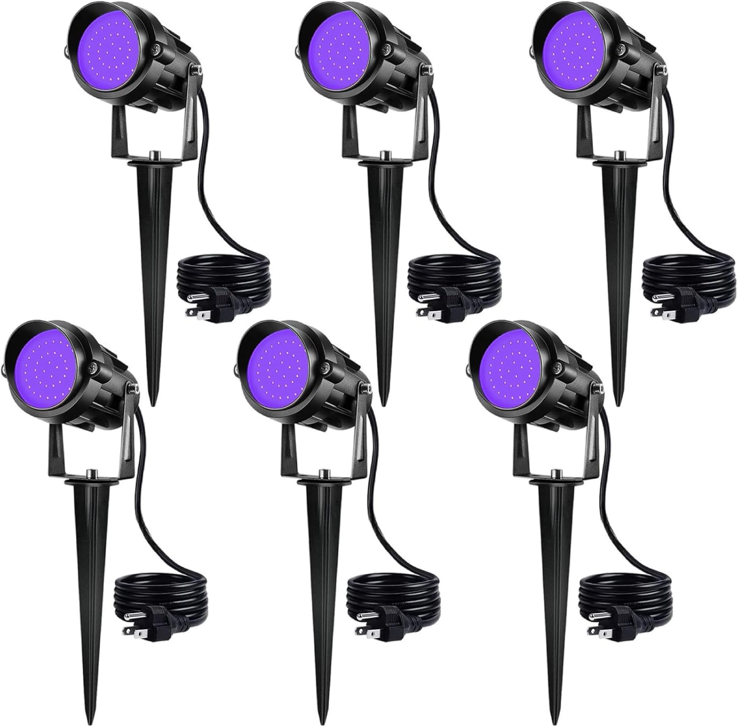 15W Halloween Black Spotlights Outdoor LED Spot Blacklights 120V Waterproof Black Spot Lighting with US Plug for Glow Dancing Party Body Painting Neon Poster Yard Decorations (6Pack)
