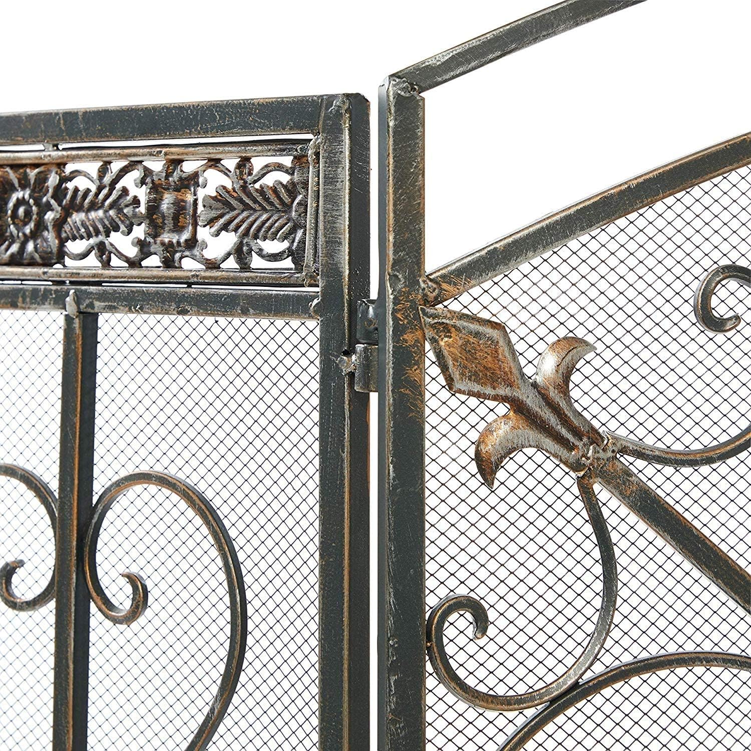 Fireplace Screen Guard Spark Protection 3 Panel Heavy Duty Mesh Cover Wrought Iron Fire Screen Mesh Cover for Fireplace