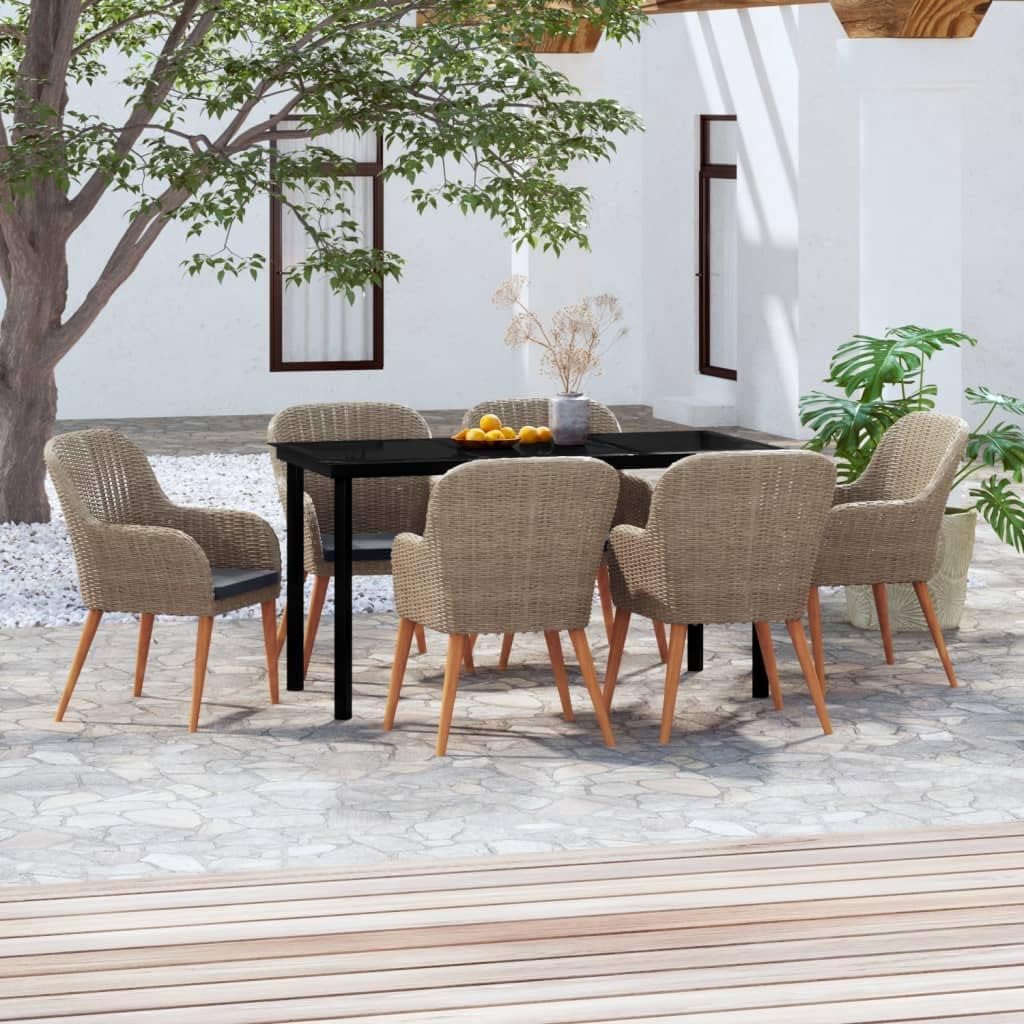 7 Piece Patio Dining Set with Cushions Brown,Cozy Outdoor Dining Set with Cushioned Chairs for Enhanced Comfort and Style Patio Furniture, Outdoor Furniture Sets