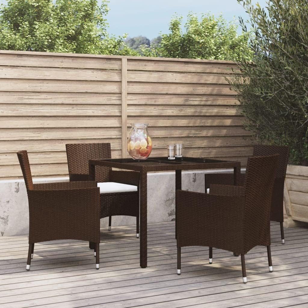 5 Piece Patio Dining Set with Cushions Brown Poly Rattan Garden Furniture