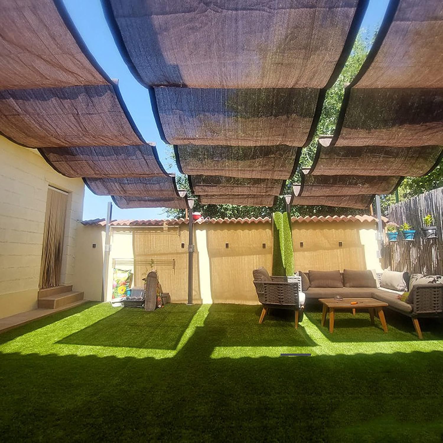 U Shape Wave Shade Sails,Breathable Wave Shade Cloth Sail,Wave Sail,Retractable Awning,90% Sunscreen Canopy,No Support Rod,for Courtyard Pavilion Balcony,with Accessories (9.8x49ft)