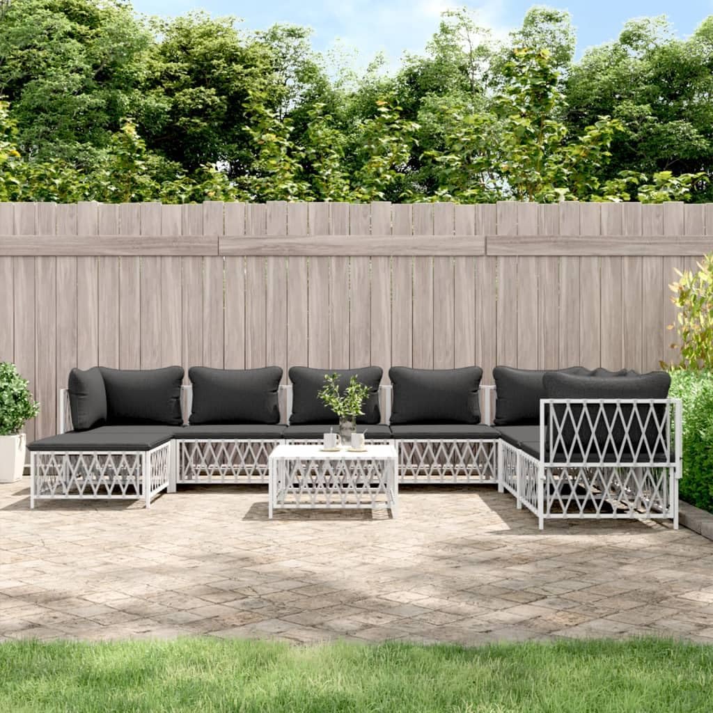 9 Piece Patio Lounge Set with Cushions White Steel,Cozy and Durable Outdoor Lounge Set: for Relaxation and Entertaining Patio Furniture Sets, Outdoor Furniture Sets
