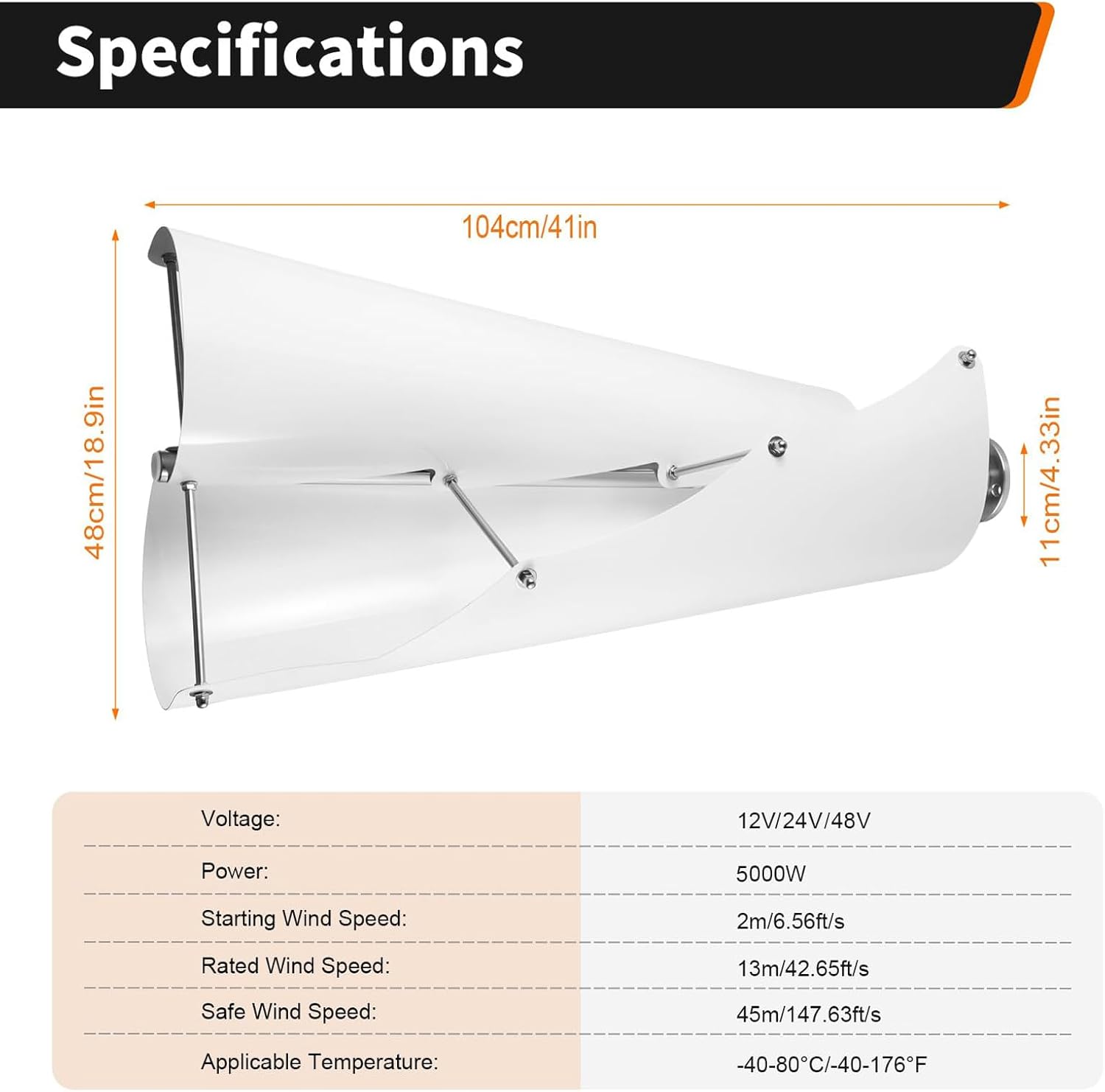12V 24V 48V Maglev Vertical Turbine Generator, 5000W Aluminum Alloy Wind Generator, 360°Windward Wind Turbine,12V