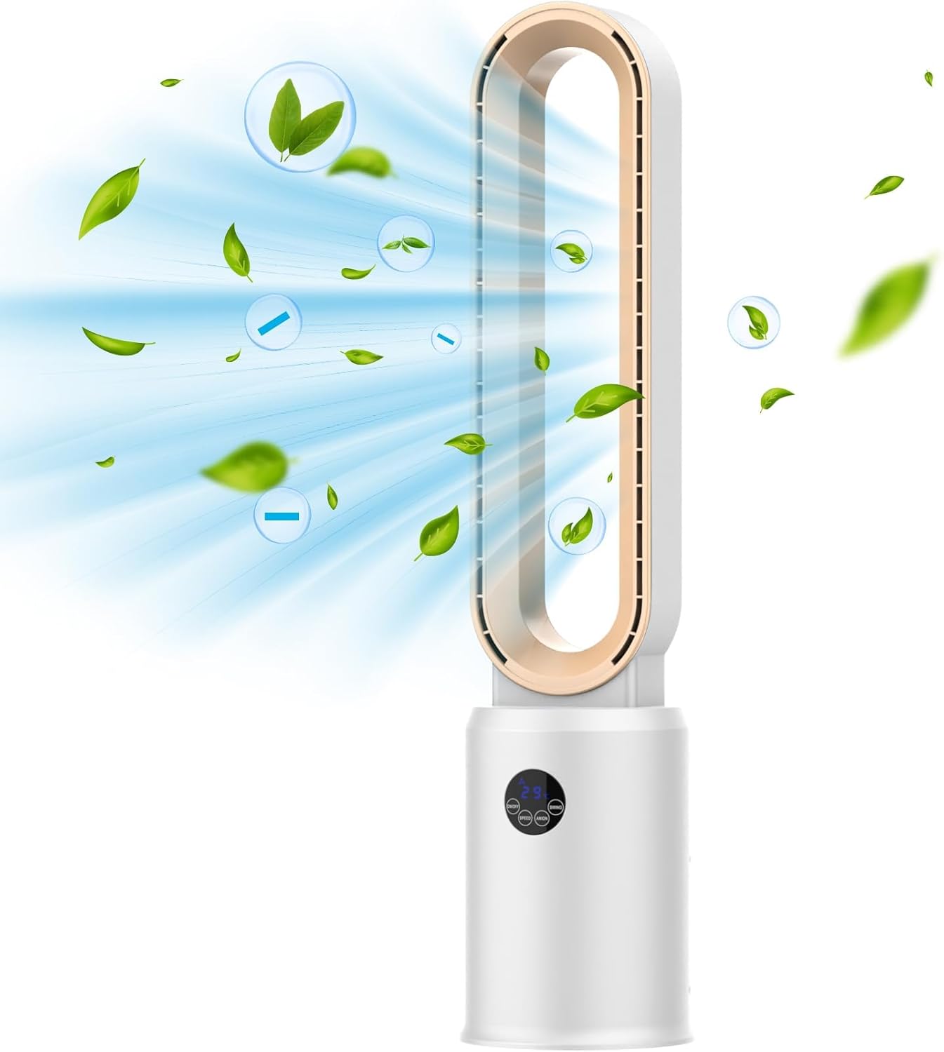 Bladeless Tower Fan with Remote, Air Circulator Cooling Fan for Indoor Use, 24 Speeds Settings, 12 Timer, Quiet Oscillating Fan for Home Bedroom, Retro Gold