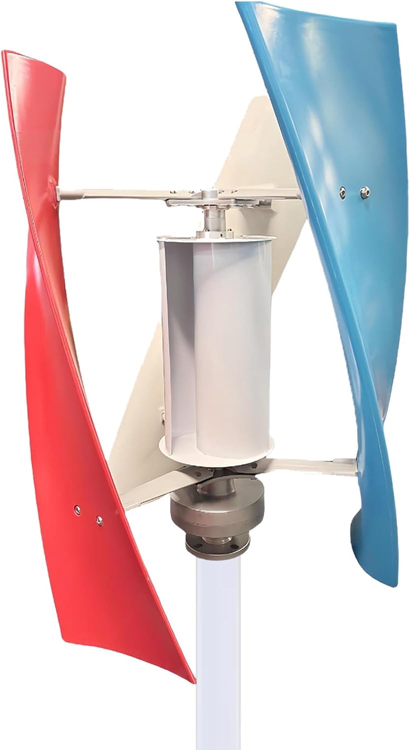 Vertical Helix Wind Turbine Generator Kit, Three Curved Nylon Fiber Blades, 360° Automatic Wind Direction Adaptation, for Home Yard, Rooftop & Outdoor Lighting Projects Multi-200W
