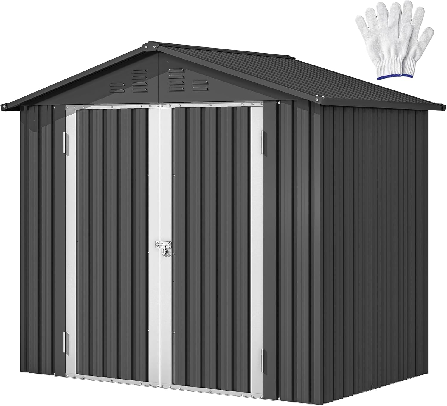 GOOBED 6x4FT Garden Storage Shed with Lockable Door and Vents, Metal Outdoor Tool Shed for Patio Lawn, and Backyard, Ideal for Storing Bikes, Trash Bins, Tools and Equipment, Dark Gray