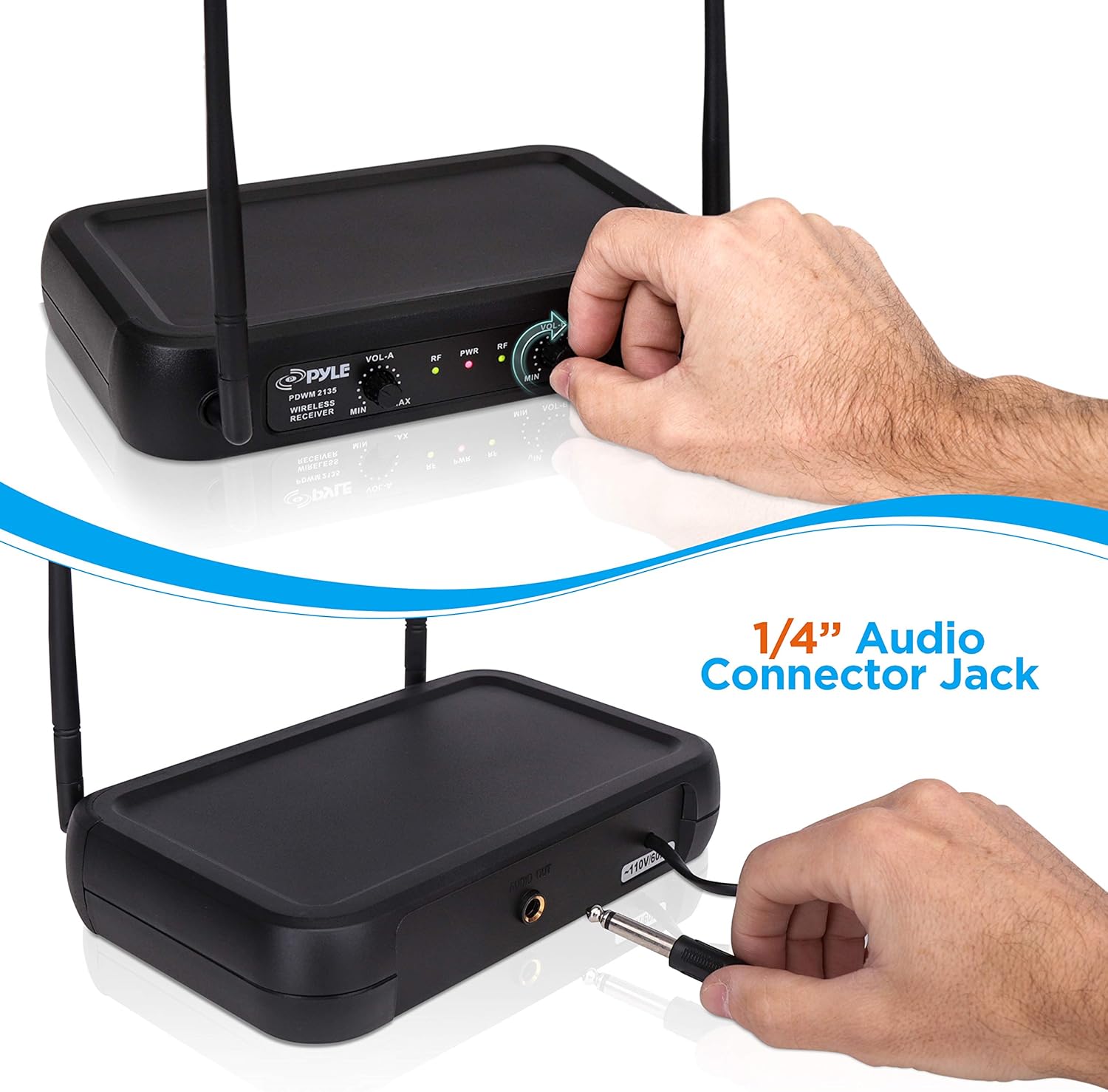 Pyle PPHP898MX 600 Watt 8-Channel Portable Bluetooth Wireless PA Speaker Amplifier Kit & Channel Microphone System-VHF Fixed Dual Frequency Wireless Set with 2 Handheld Dynamic Transmitter Mics