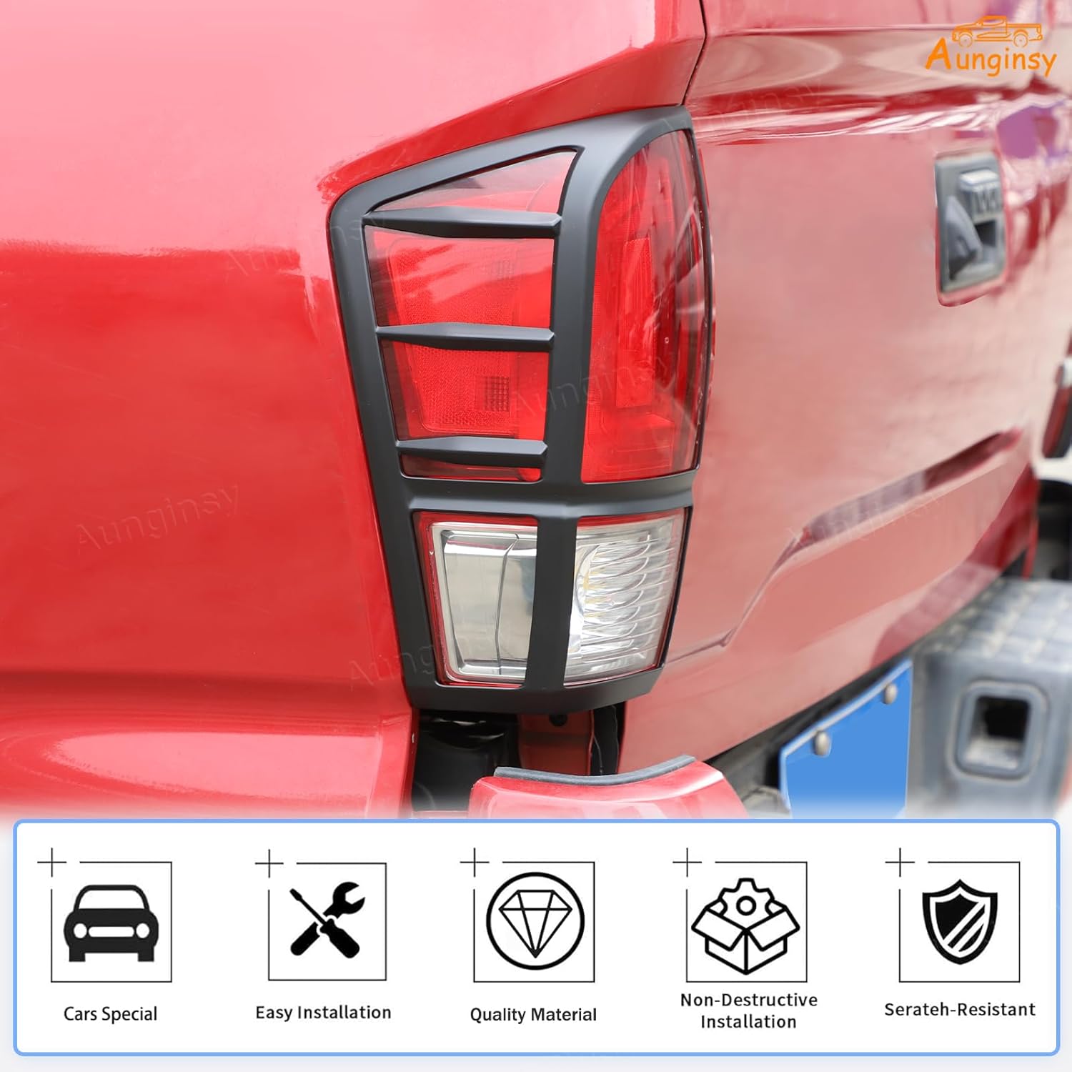 Aunginsy Tail Light Lamp Cover Compatible with Toyota Tacoma 2016-2023 Car Rear Taillight Lamp Guard Frame Bezels Tail Brake Light Trim Cover Rear Headlight Decorative Cover Protection ABS Accessories