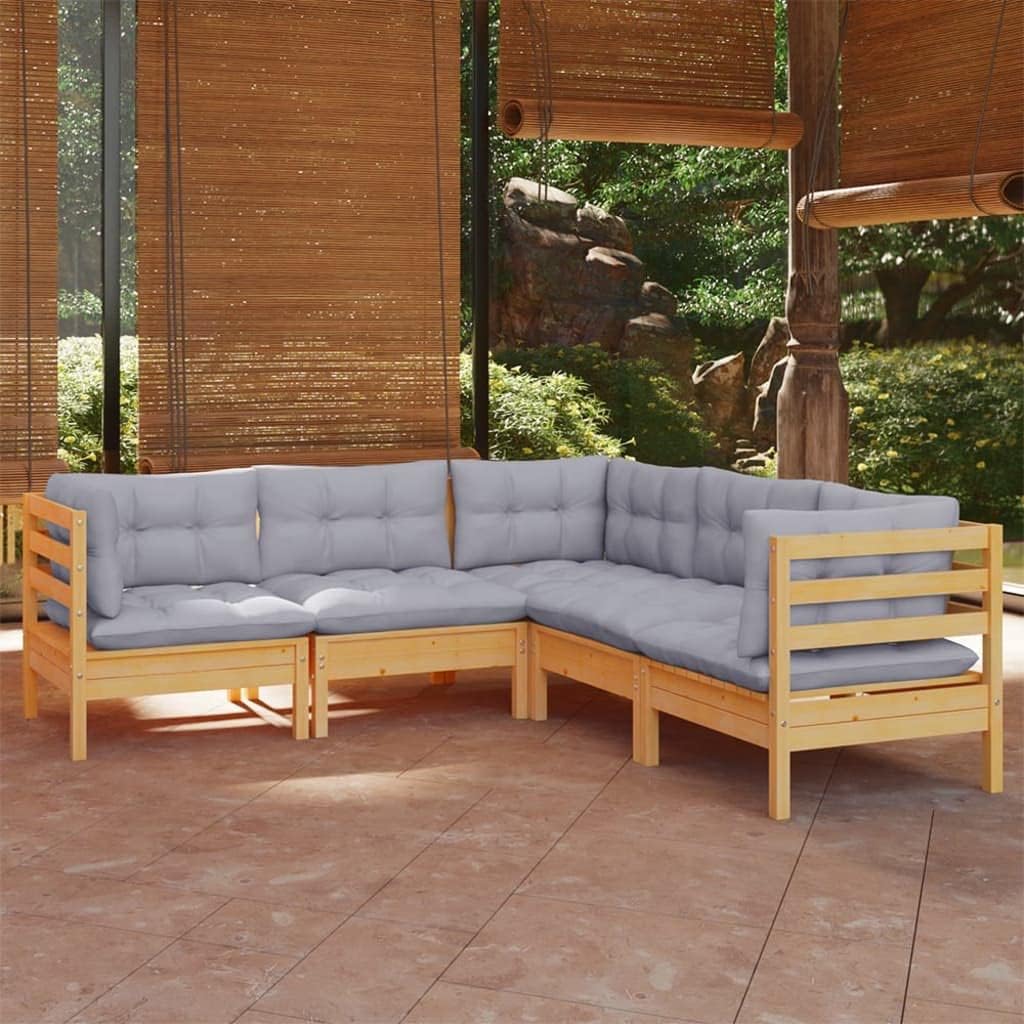 5 Piece Patio Lounge Set with Gray Cushions Solid Pinewood,Modular Patio Lounge Set: Comfortable and WeatherResistant for Outdoor Relaxation Patio Furniture, Outdoor Furniture Sets