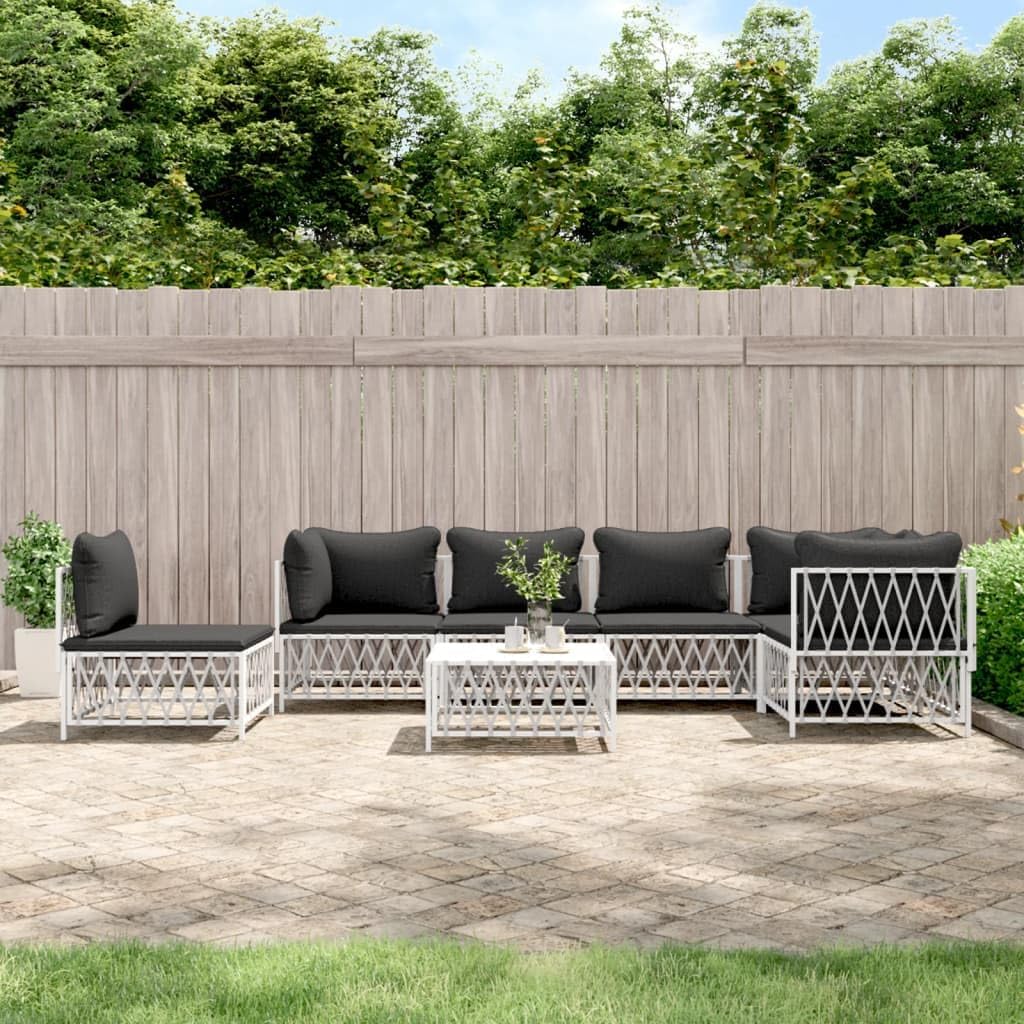 7 Piece Patio Lounge Set with Cushions White Steel,Premium Outdoor Lounge Set with Durable Woven Fabric and Sturdy Frame for Ultimate Comfort and Style Patio Furniture Sets, Outdoor Furniture Sets