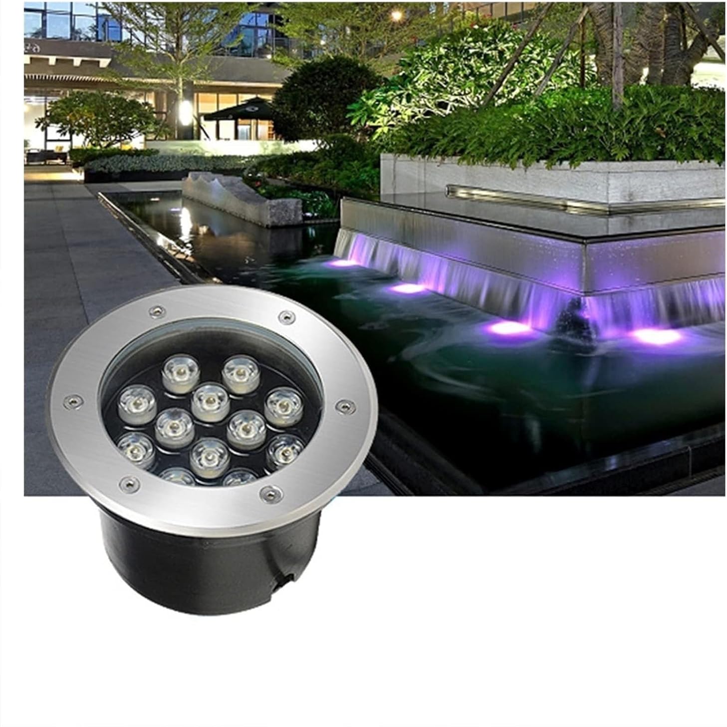 Waterproof Underwater Light - Round Inground Led Lights - Recessed Fountain Light, Pond Spotlight, 24V IP68 Waterproof Outdoor Recessed Underwater Lighting for Outdoor, Patio(Green,24W)