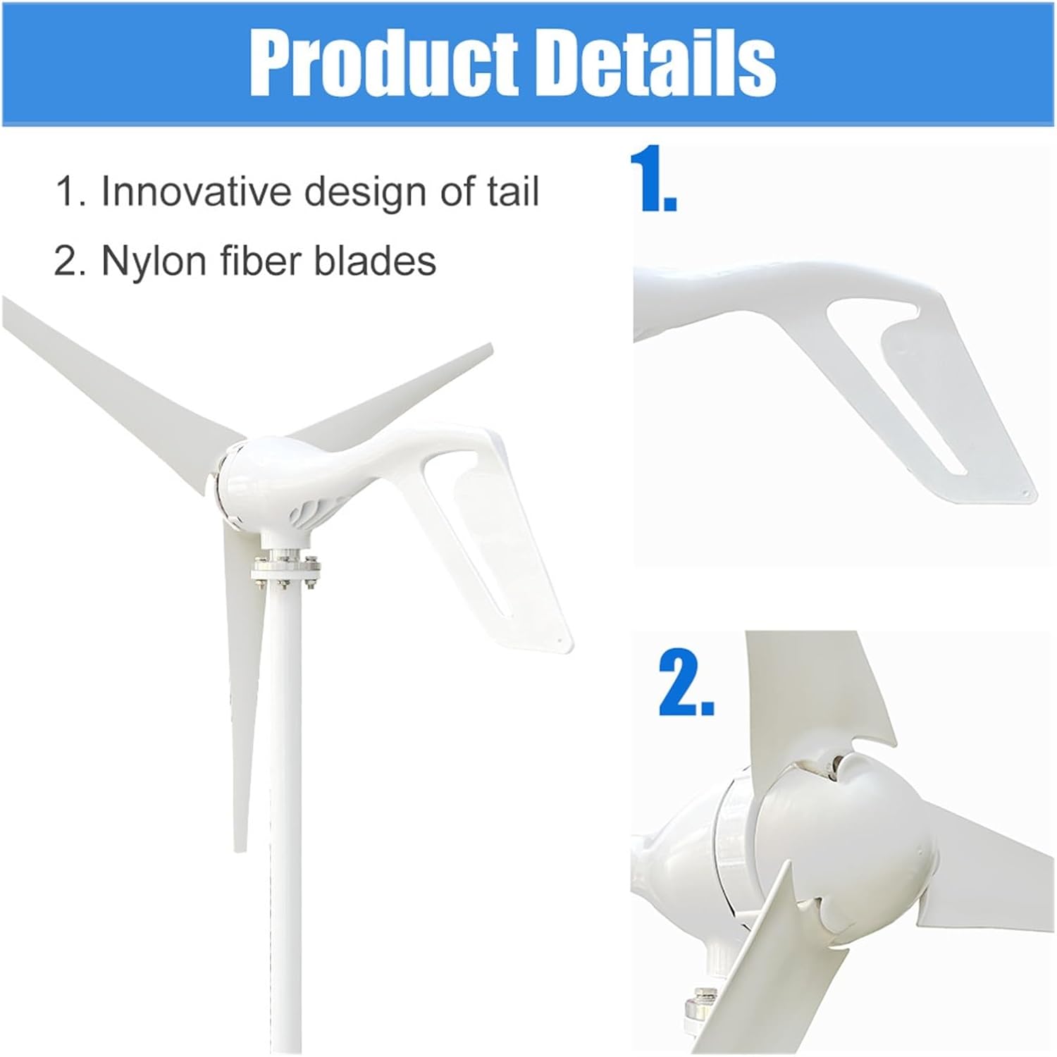 1000w Horizontal Wind Turbine High Efficiency Windmill 12v 24v Wind Energy Generators Electric Generator Home Appliance Camping Low Starting Speed for Home(6 Blades,12V_Wind Turbine ONLY)