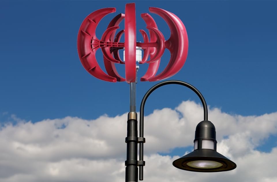 5 Blades Wind Turbines Generator, DC12V Wind Vertical Axis Generator Kit for Home Hybrids Streetlight Use, Electromagnetic Electricity Producer Equipment [600W] Red