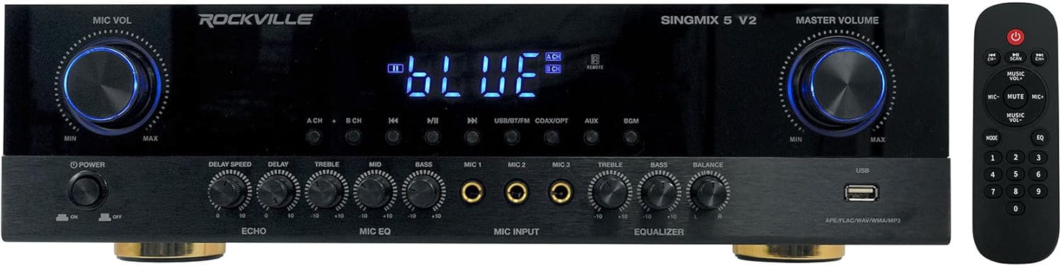 Rockville SINGMIX 5 V2 2000w Bluetooth Pro/Karaoke/Home Amplifier Mixer Receiver