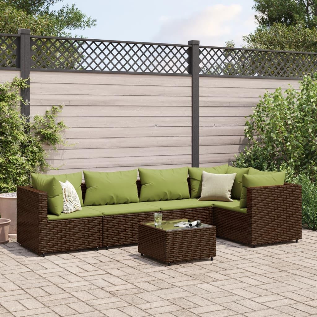 6 Piece Patio Lounge Set with Cushions Brown Poly Rattan,Cozy Outdoor Lounge Set with Durable PE Rattan and Comfortable Cushions for Garden, Patio, and Terrace Furniture Sets for Patio, Lawn & Garden