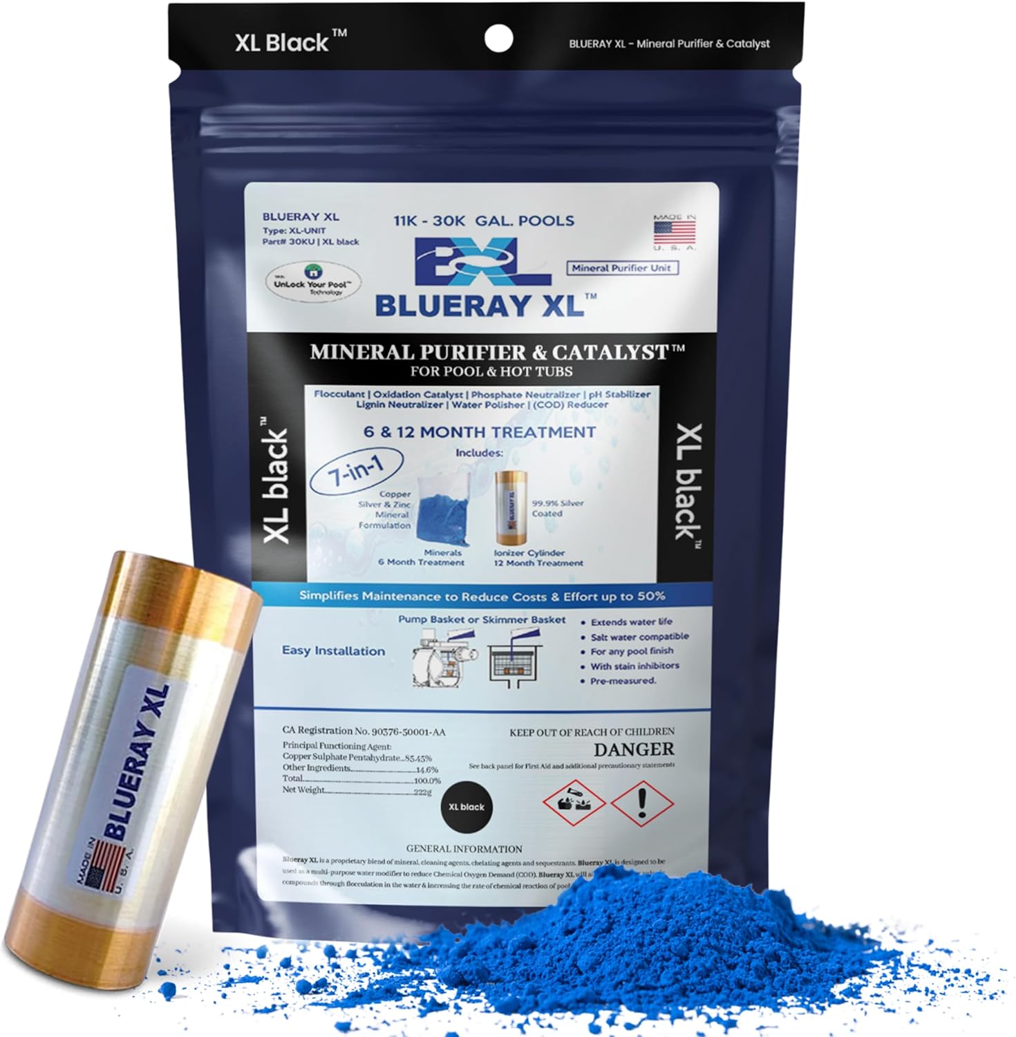 XL Black Mineral Purifier & Catalyst™ - Water Clarifier for Pools with Mineral Pack & Copper Ionizer – Starter Pack for 11K-30K GAL.
