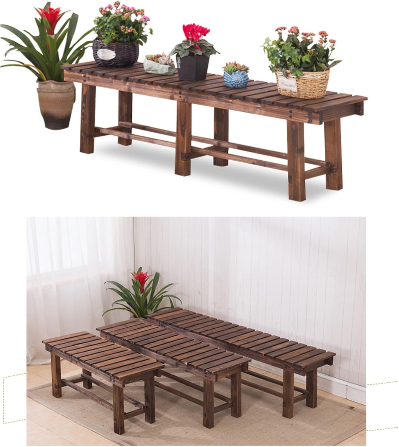 Outdoor Wood Bench Indoor Backless Porch Rustic Square Fir Log Solid Wood Fire Pit Bench for Patio Garden Deck and Backyard,H:40cm/15.7