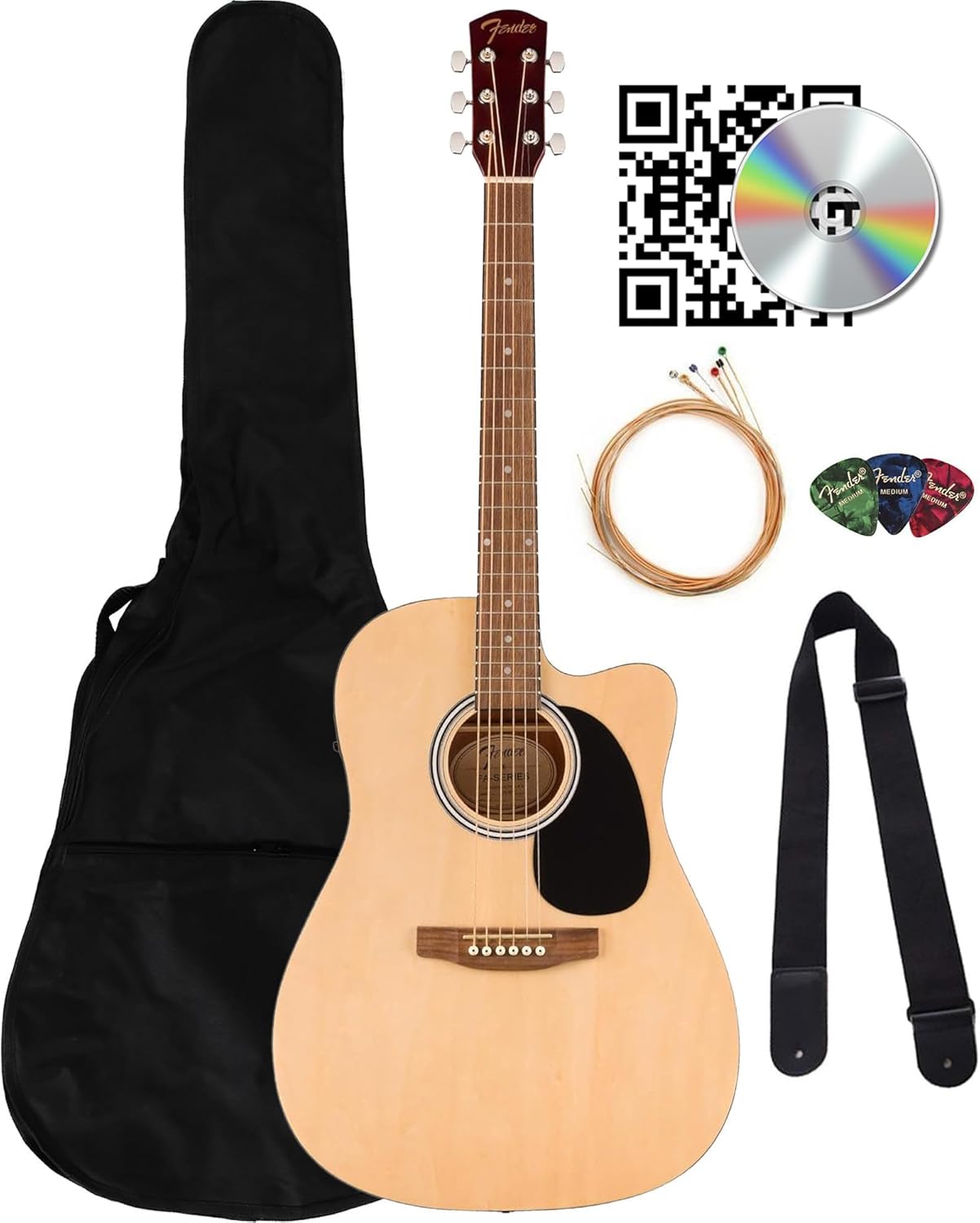 Fender FA Series Dreadnought Acoustic-Electric Guitar - Natural Bundle with Gig Bag, Strap, Strings, Picks, and Austin Bazaar Instructional DVD