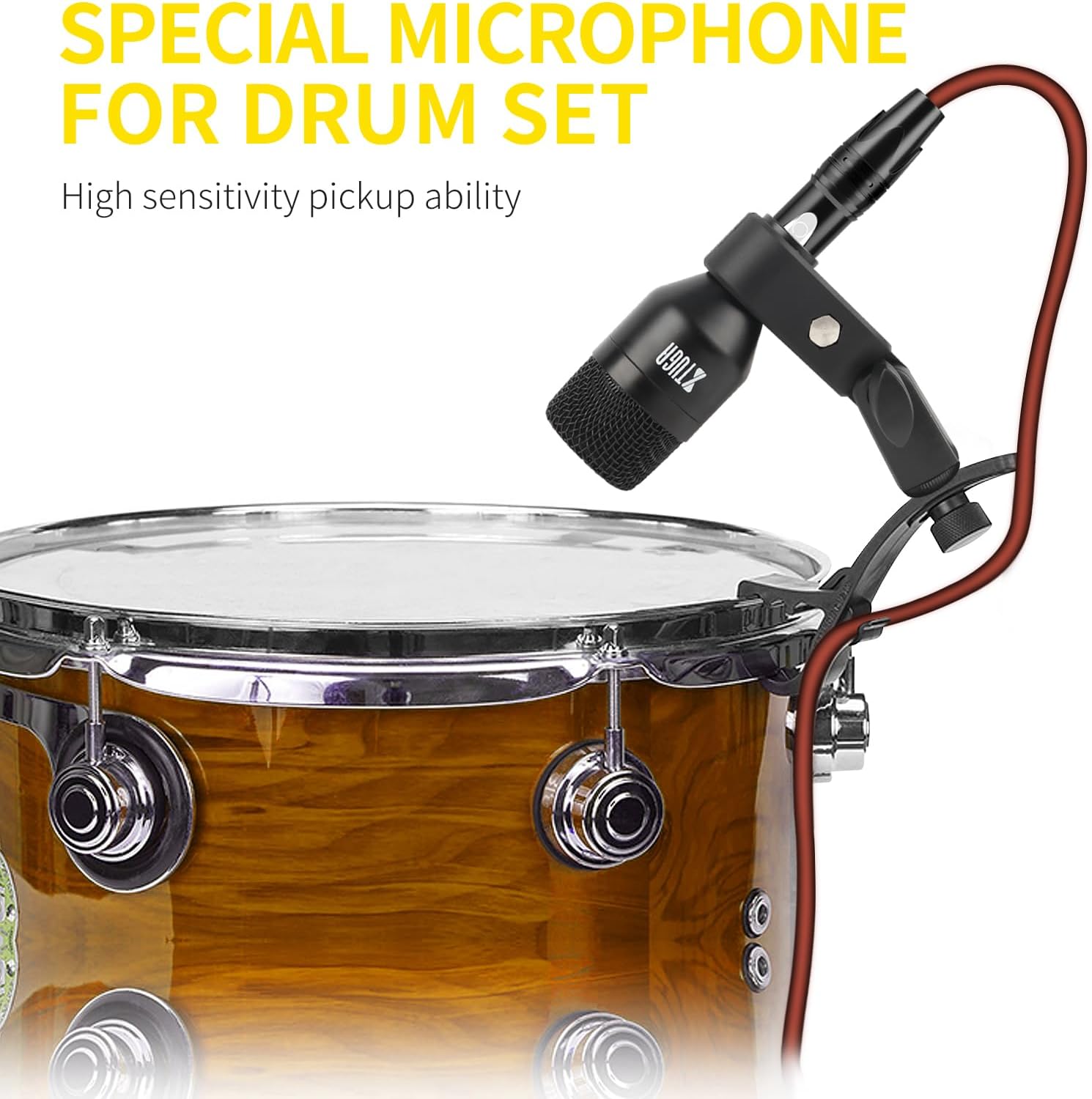 XTUGA New DI7 7 PCS Wireless Dynamic Drum Mic Kit Metal Kick Bass, Tom/Snare & Cymbals Microphone-Use for Drums, Vocal, Other Instrument with Thread Clip On Stage